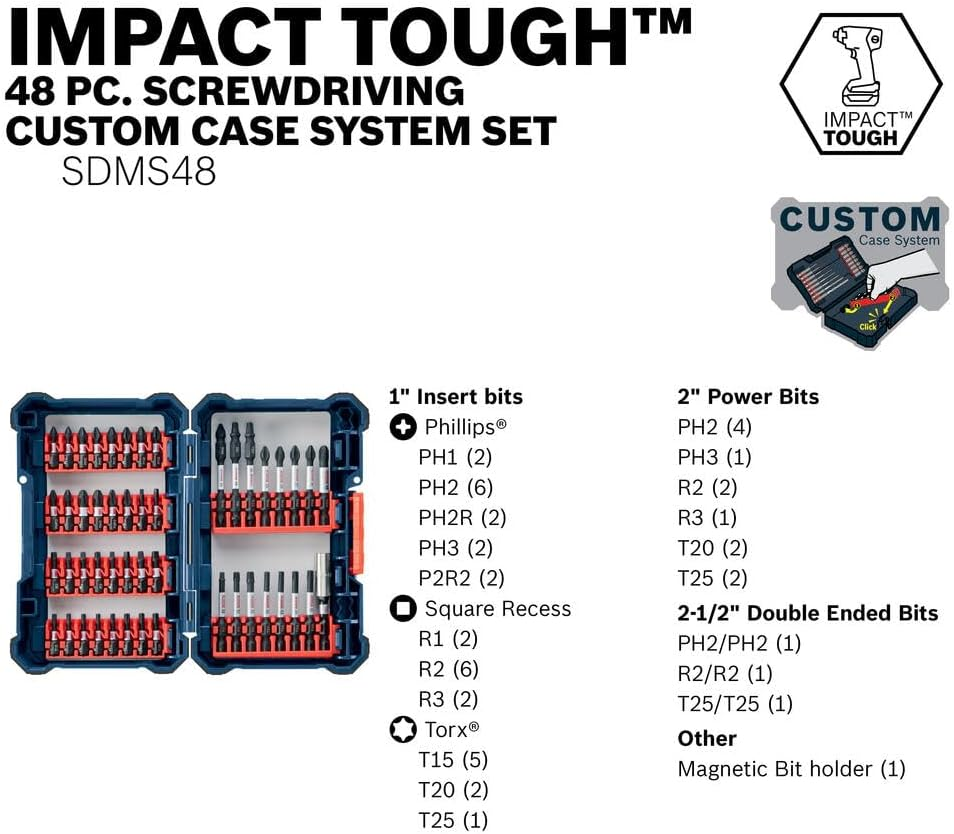 Bosch 48 Pcs. Professional Impact Tough Modular Screwdriver Bits Set (Long Life, Xtended Torsion Zone, in Tough Case, Tilt-In/Tilt-Out, with Magnetic Holder Accessories for Drills & Screwdrivers) image number 1