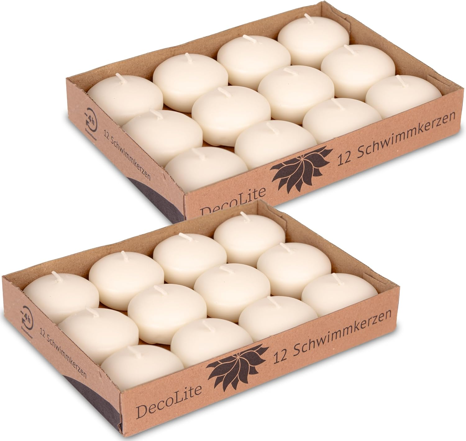 24 X Decolite Floating Candles, 30 X 45 Mm, White & Ivory, Floatable, RAL Certified, Soot-Free & Drip-Free, Decoration for Wedding, Summer Party, Wellness, Table Decoration, Practical (Cream)