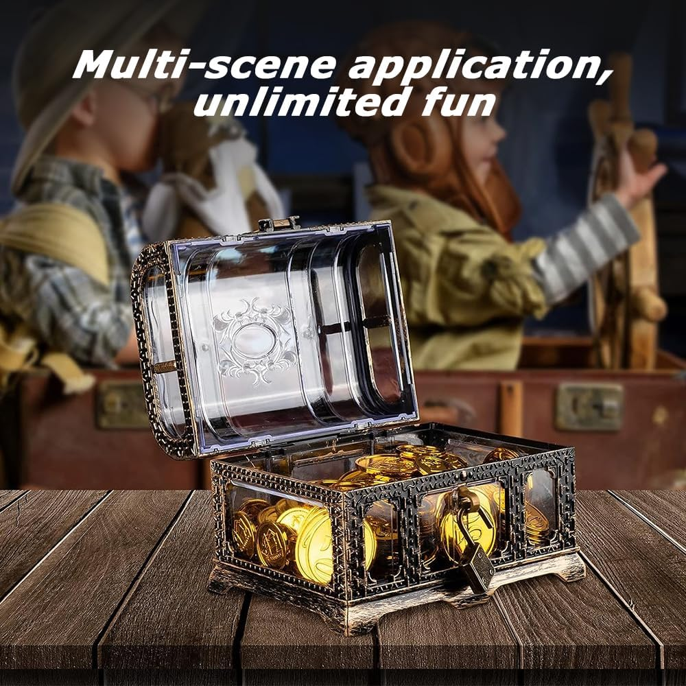 Plastic Pirate Treasure Box,Pirate Party Accessories,Pirate Chest,Item Storage Containers,Vintage Transparent Pirate Case,For Kids Party Decoration image number 3