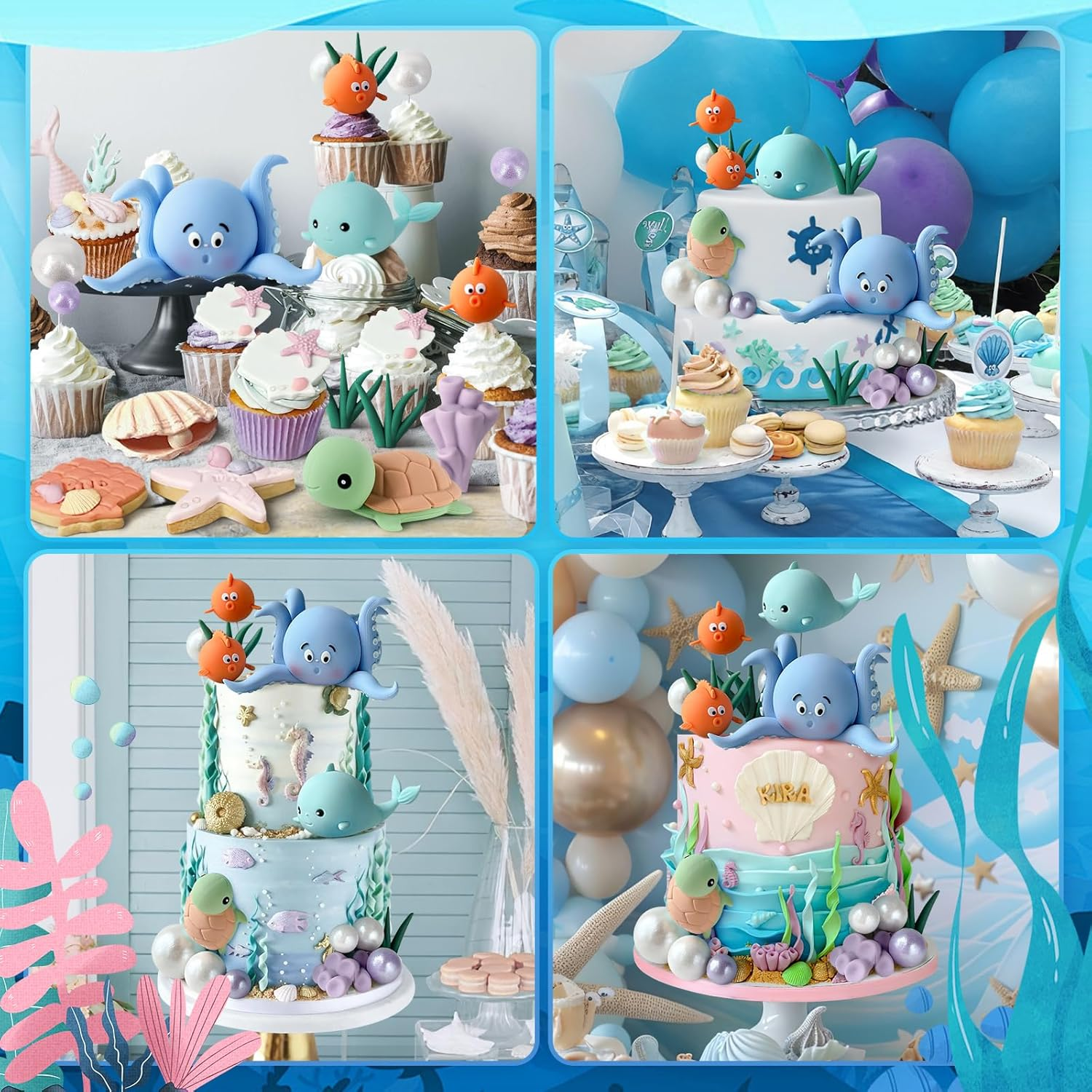 17 PCS under the Sea Cake Decorations Ocean Animals Cake Topper with Cake Balls Decorations for under the Sea Theme Boys Girls Baby Shower Birthday Party Supplies image number 3