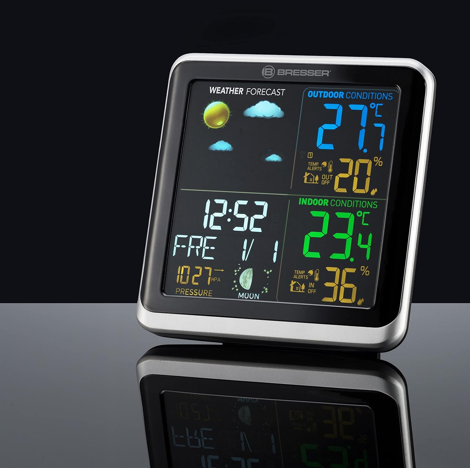 Bresser Climatemp TB 7007201 Wireless Weather Station with Outdoor Sensor with LCD Colour Display and Two Alarm Times, Black/Grey image number 3