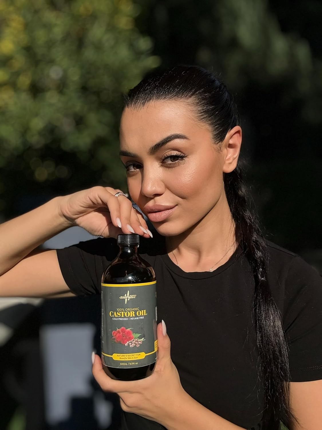 Biopulse Organic Castor Oil, 100% Pure Cold-Pressed, Hexane-Free - Stimulate Hair Growth & Hydrate Skin, Nourish Eyelashes, Brows & Nails with Natural Moisturising Oil (500Ml Glass Bottle)