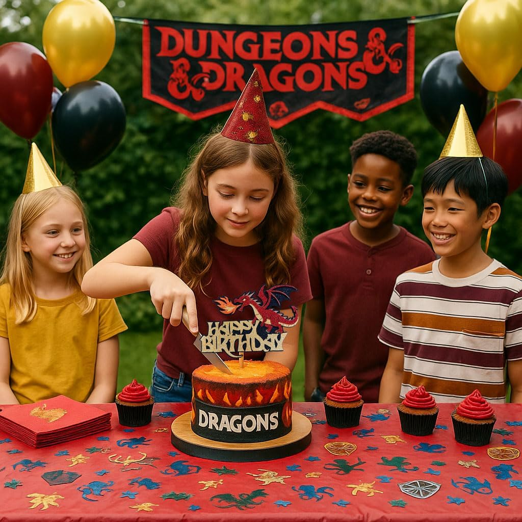 Confetti! Multilayer Glitter Dragon Cake Topper &ndash; Red, Gold & Black Fire-Breathing Decoration | Handmade 7"X5" Fantasy Party Pick for Kids Birthday & Baby Shower image number 2