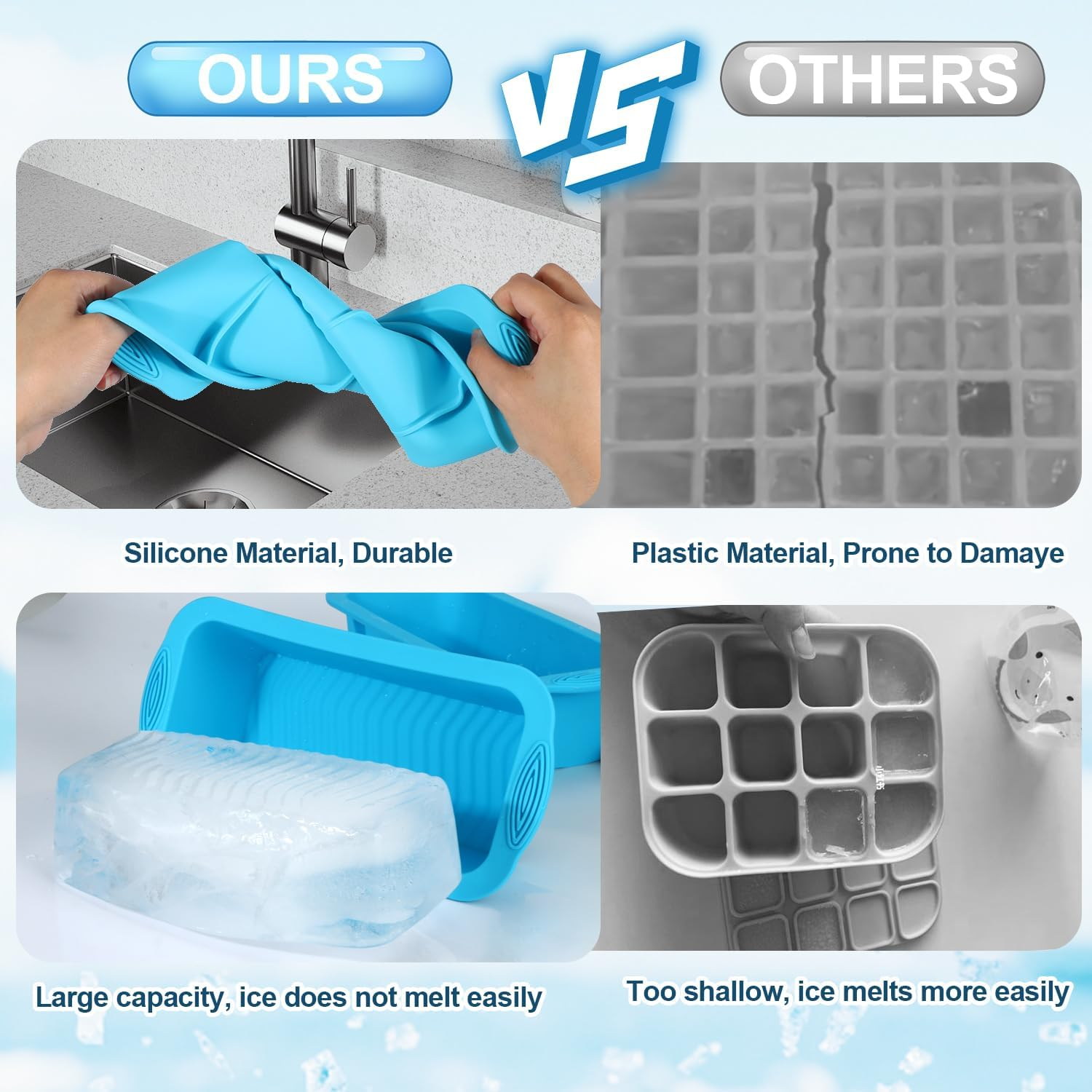 XXL Ice Block Moulds Set of 4 with Premium Silicone - Reusable 2 Kg Mega Ice Cube Trays for Ice Bathing, Cooling Systems & Freezer image number 4