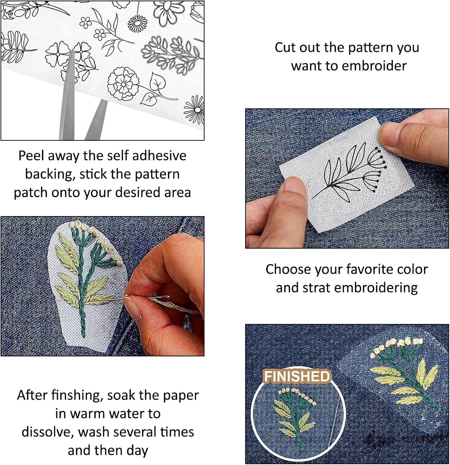 Tear-Away Machine Embroidery Stabilizer Backing 8"X8" (20 X 20 Cm) - 100 Precut Sheets - Hand Sewing Hoops Quilting - Medium Weight 50Gm - Fits Max Embroidery Area (15Cmx15Cm) FT Fashion Track image number 2