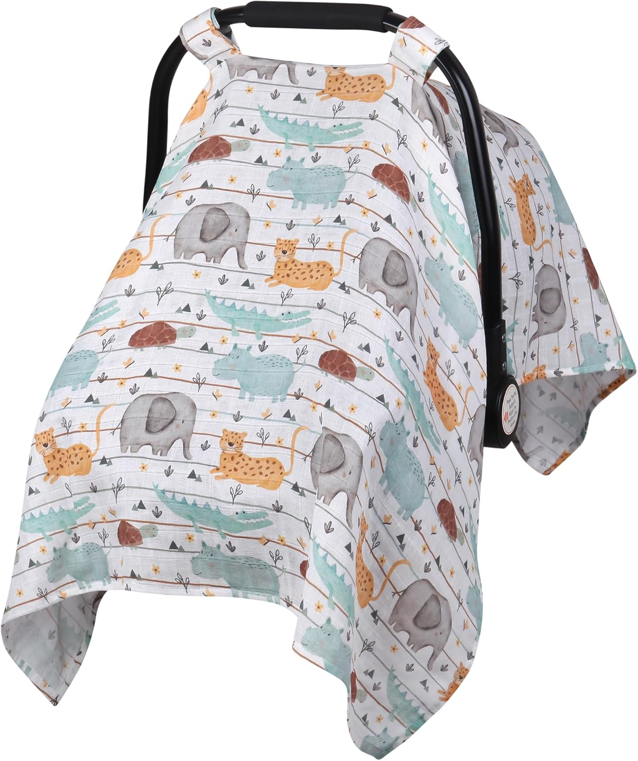 Baby Car Seat Covers for Boys Girls, Metplus Muslin Infant Carseat Canopy, Lightweight Breathable Newborn Carrier Canopies Stroller Cover, Universal Fit Large Size 47.2 X 35.4 Inch, Elephant Giraffe