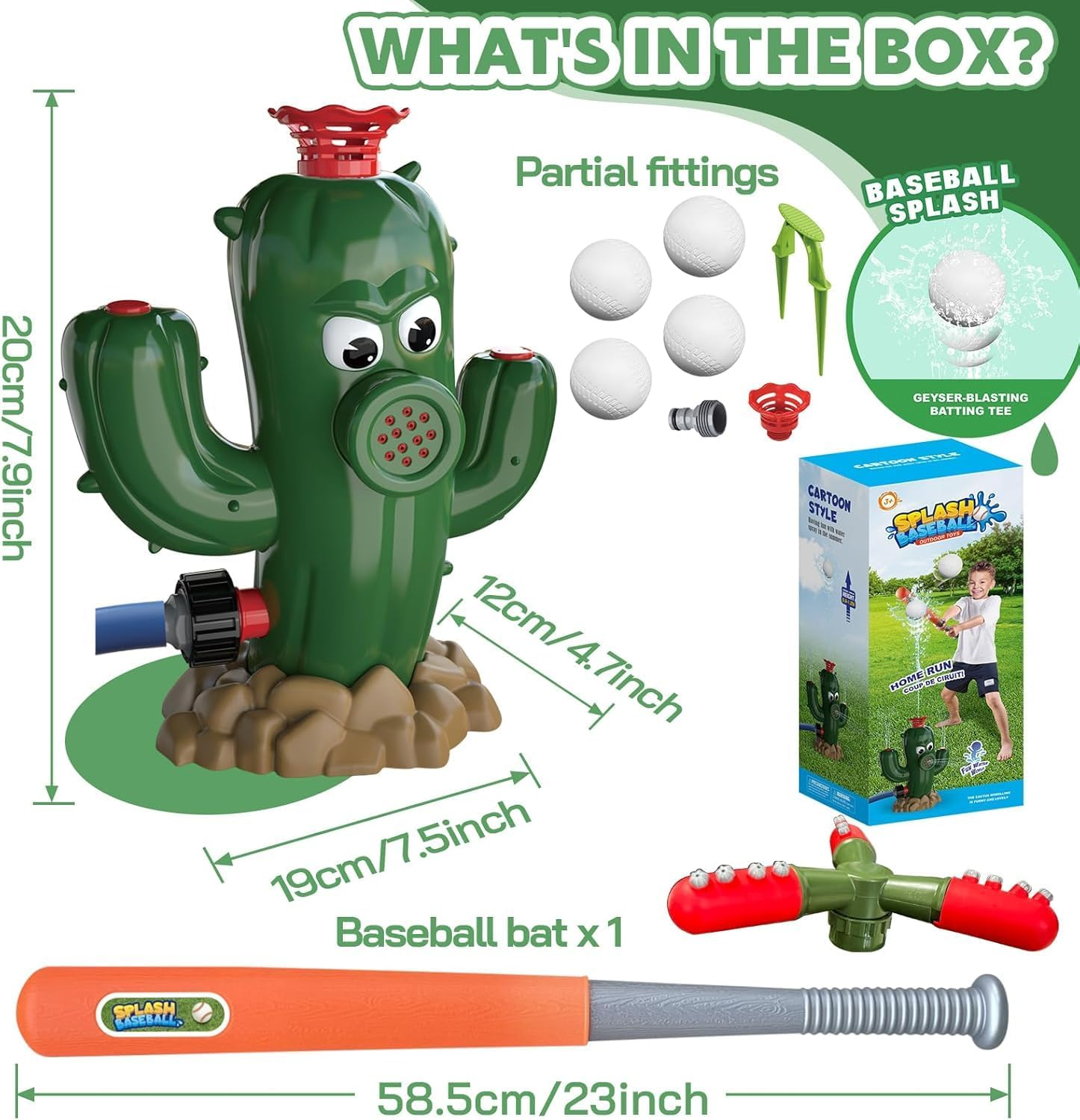 2 in 1 Water Baseball Cactus Toy, Outdoor Water Toys for Kids Ages 3 4 5 6 7 8, Summer Outdoor Backyard Lawn Games, Practice Baseballs, Attaches to Garden Hose, Boys Girls Gift image number 3