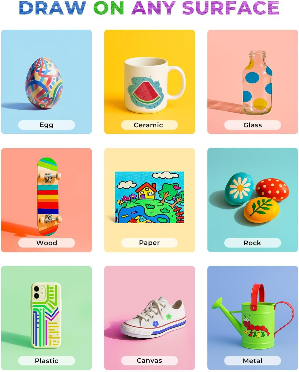 Jusart 36 Colors Acrylic Paint Markers, Dual Tip with Brush Tip and Fine Tip Paint Pens for Rock Painting, Wood, Canvas, Glass, Stone, Ceramic, DIY Crafts Professional Art Supplies with Bag image number 5