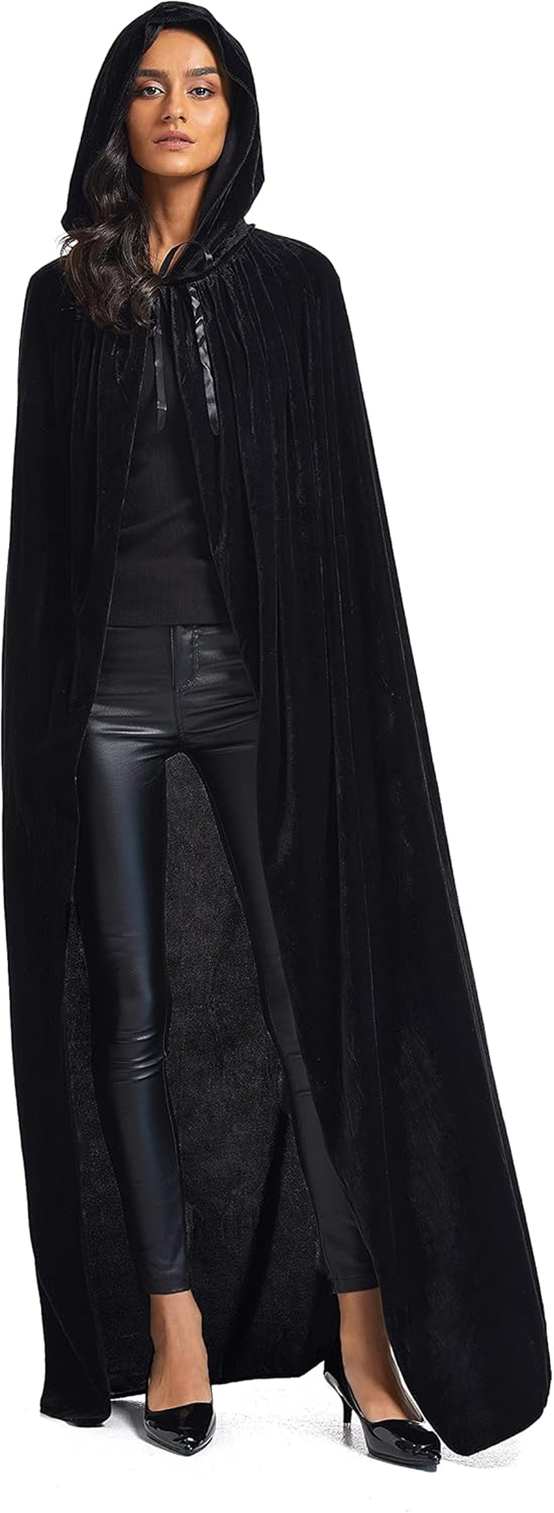 Velvet Cloak, Adult Hooded Cloak Velvet Cape Halloween Witch Costume for Men and Women Cosplay Costumes 59Inch