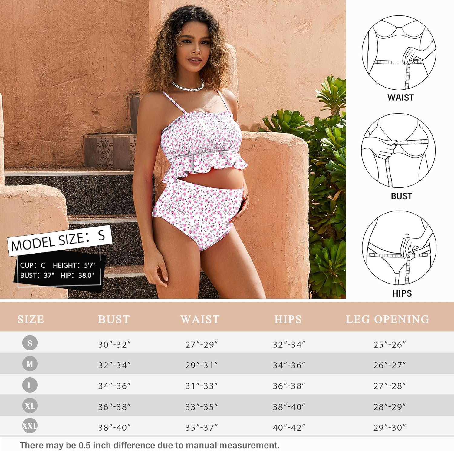 Maternity Swimsuit Two Piece Bikini Bandeau Top Hipster Bottom High Waisted image number 6