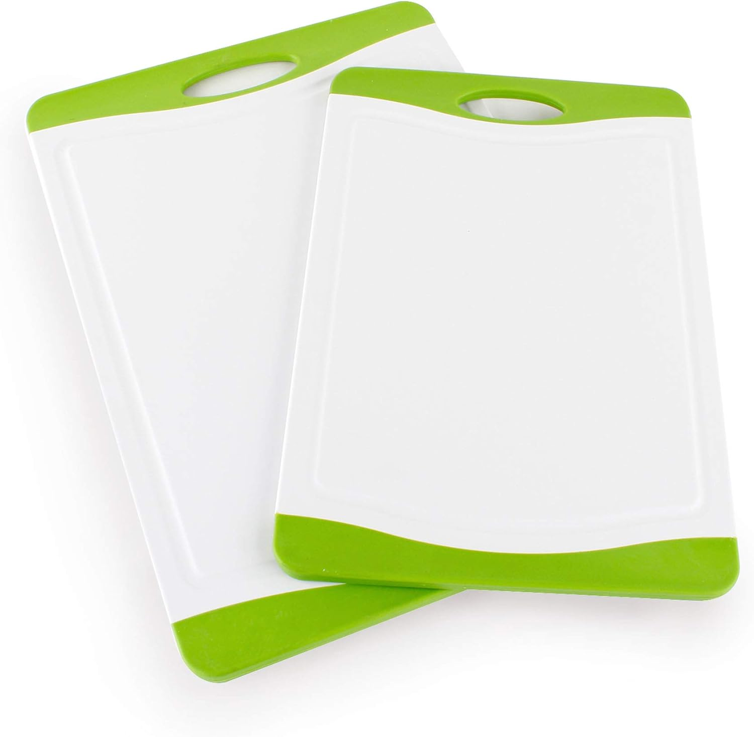 Neoflam 53104 Poly Cutting Board with Microban Antimicrobial Protection, 17X12 Inch Flutto 2-PC Set White/Green, White Green image number 4