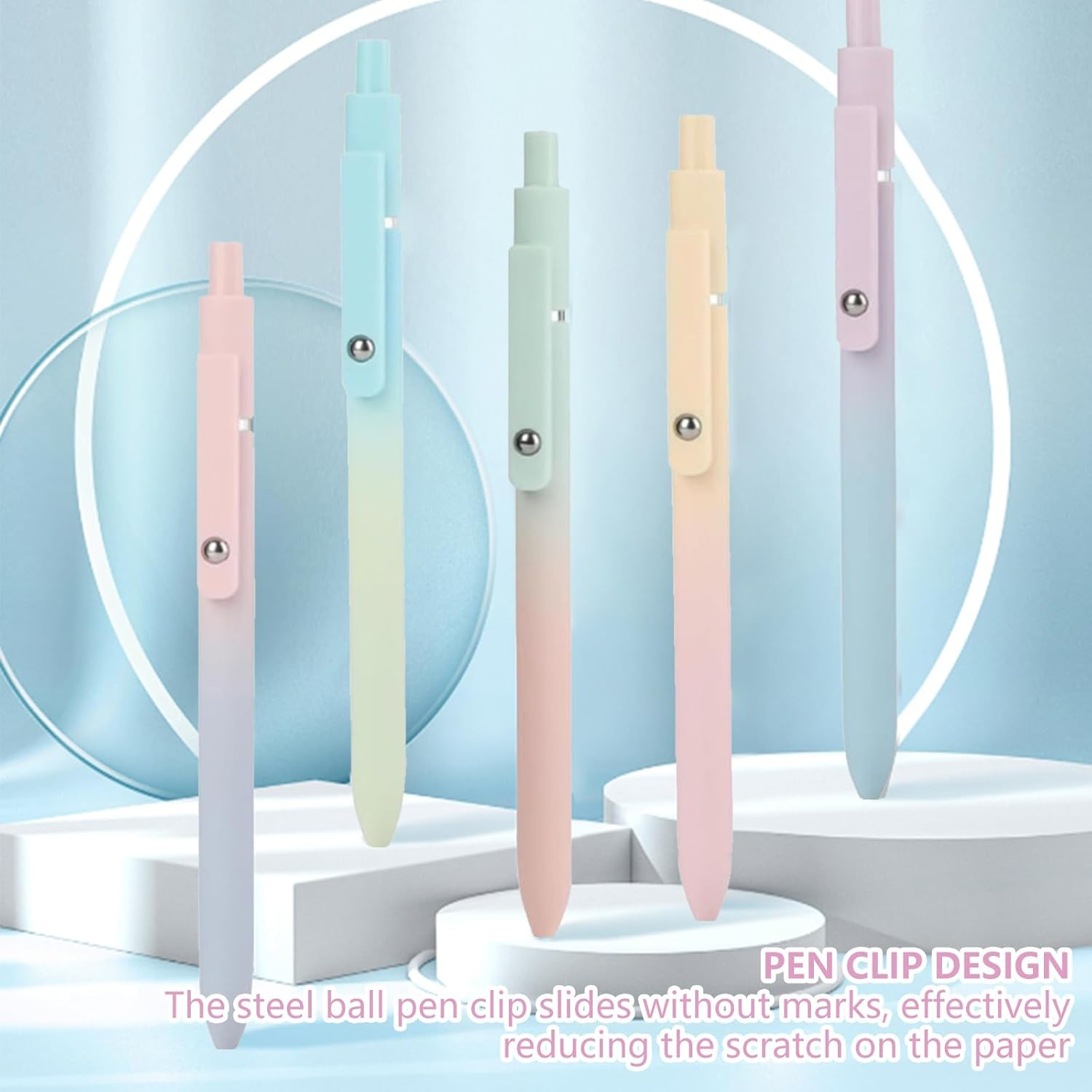 5 Pcs Colored Retractable Gel Pens, Gradient Color Pens, Colored Gel Ink Pens, Fine Point Smooth Writing Pens, Fast Dry Gel Pens 0.5 Mm Black Ink for Journaling Note Taking School Office Home