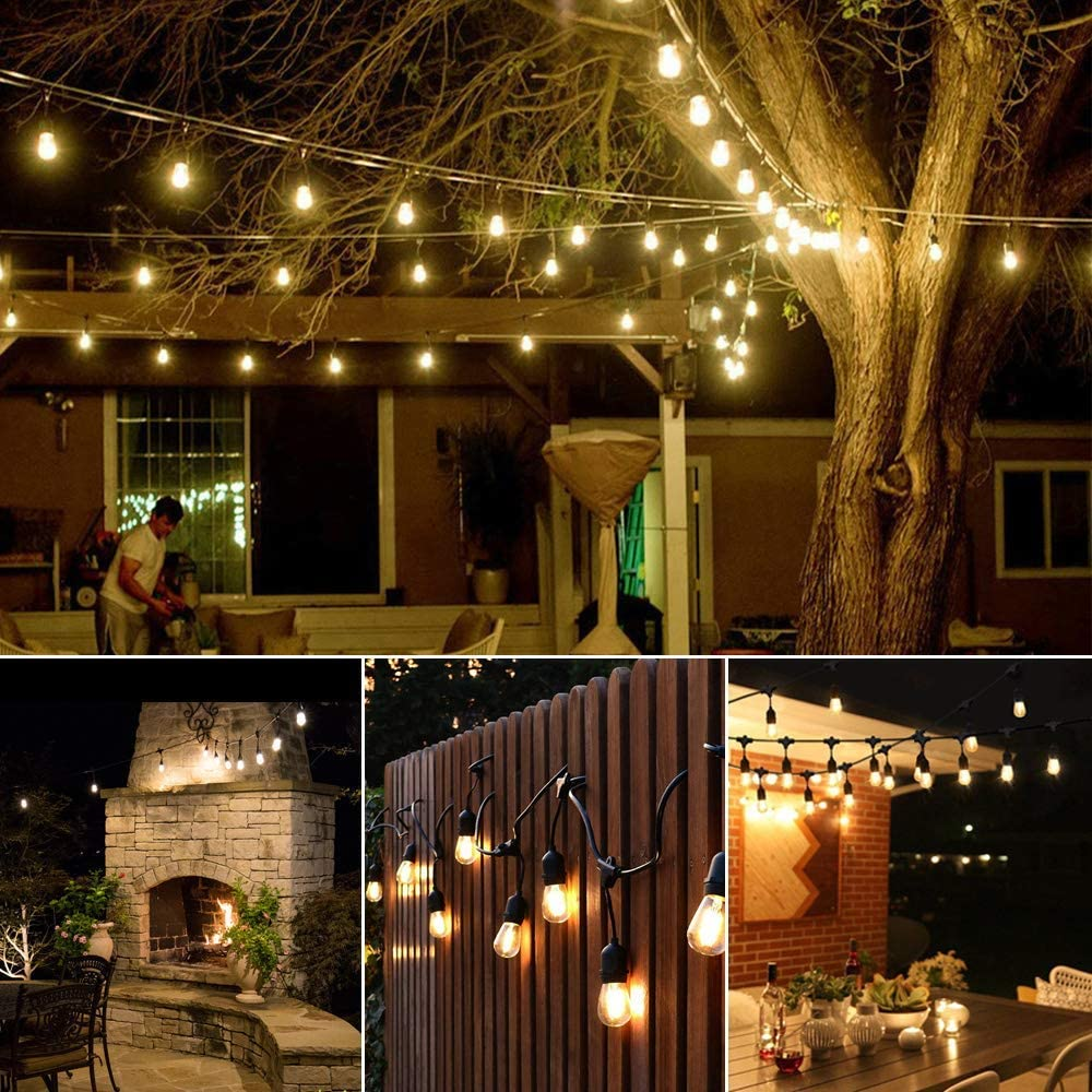 LED Outdoor String Lights- Geecol 49Ft Waterproof IP65 Commercial Grade S14 Heavy Duty Festoon String Light 15 Hanging Sockets with 15 S14 2W LED Bulb Warm White 2700K for Party Patio Garden image number 4
