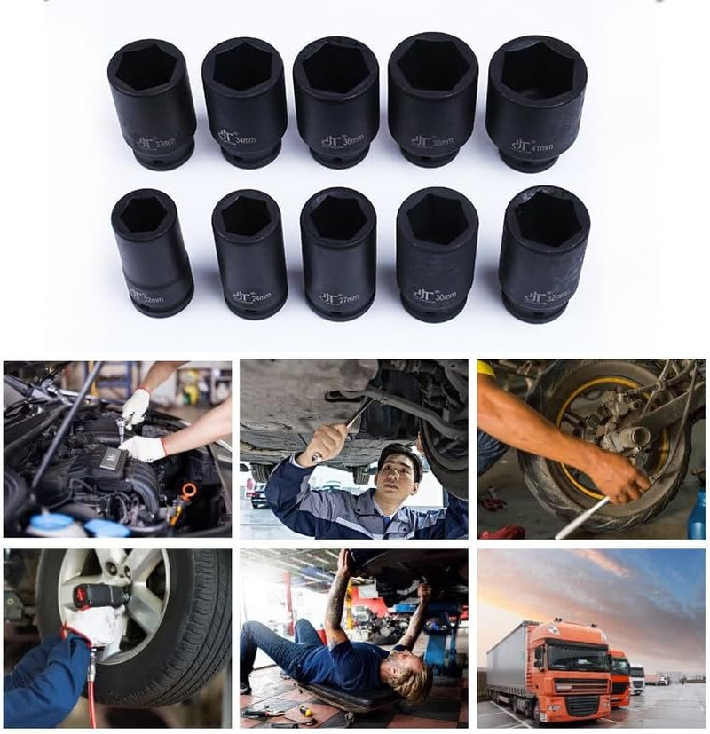 Leona Co 10Pcs 3/4-Inch Drive Deep Impact Socket Tool Set 80Mm Length Tool Set 22,24,27,30,32,33,34,36,38,41Mm image number 2