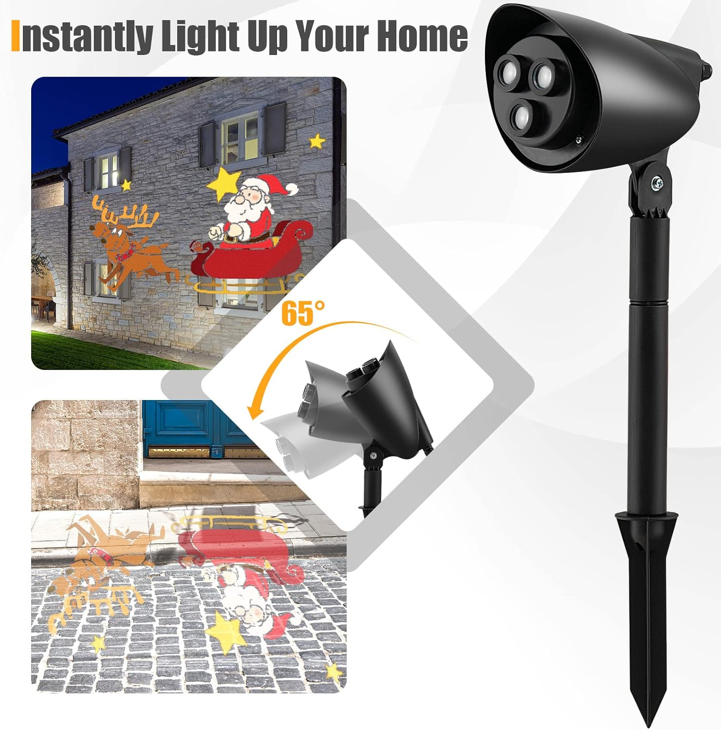 Costway Christmas Projector Light with Vivid Flashing Xmas Iconw, 3 LED Projection Lamp and Lawn Stake, 65&deg; Adjustable Angle, Indoor Outdoor Christmas Decorations image number 5