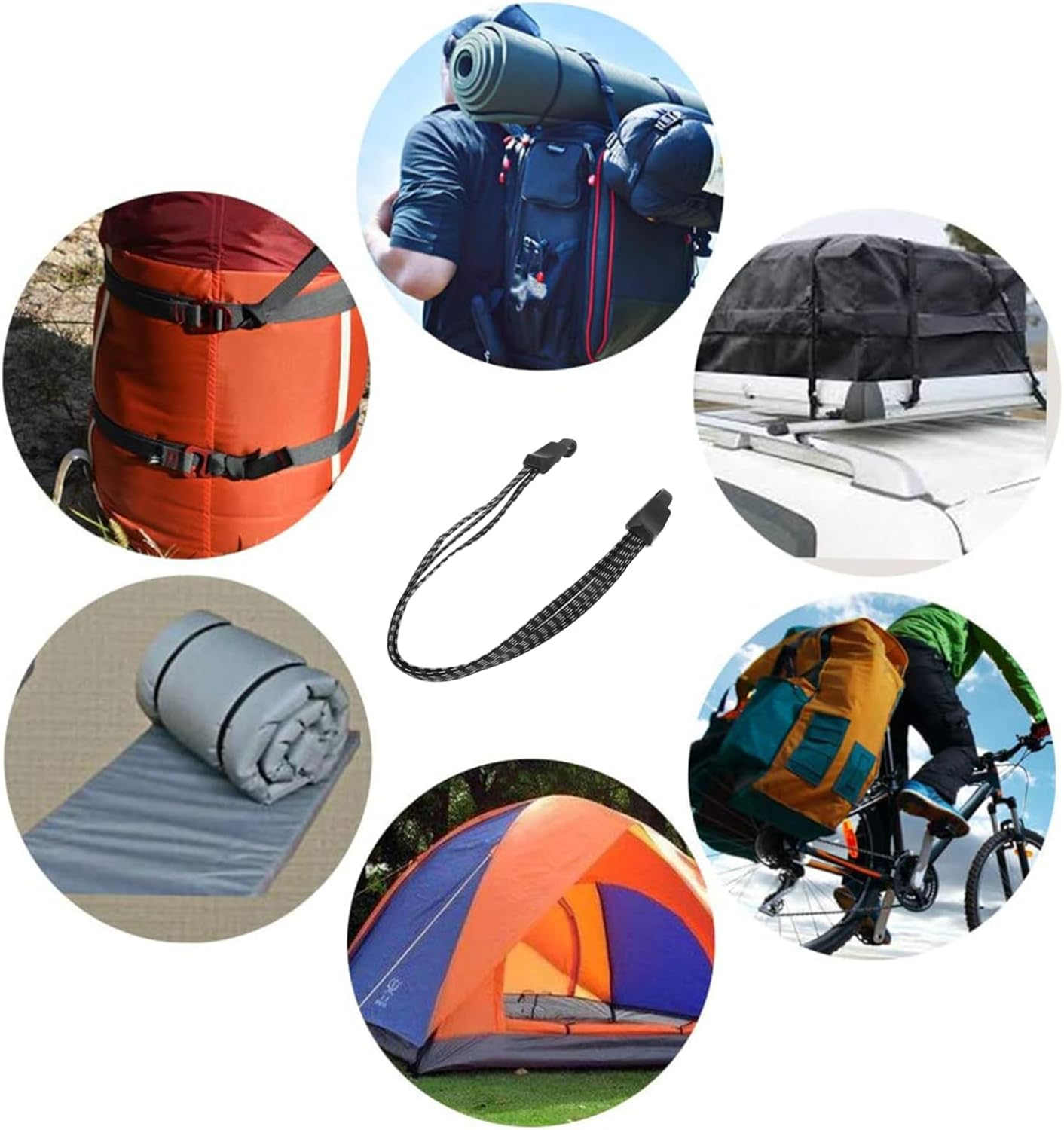 WESIEVYA Black Elastic Bungee Cord with Hooks Bike Luggage Strap Heavy-Duty Cargo Tightening Strap for Outdoor Cycling and Travel image number 6