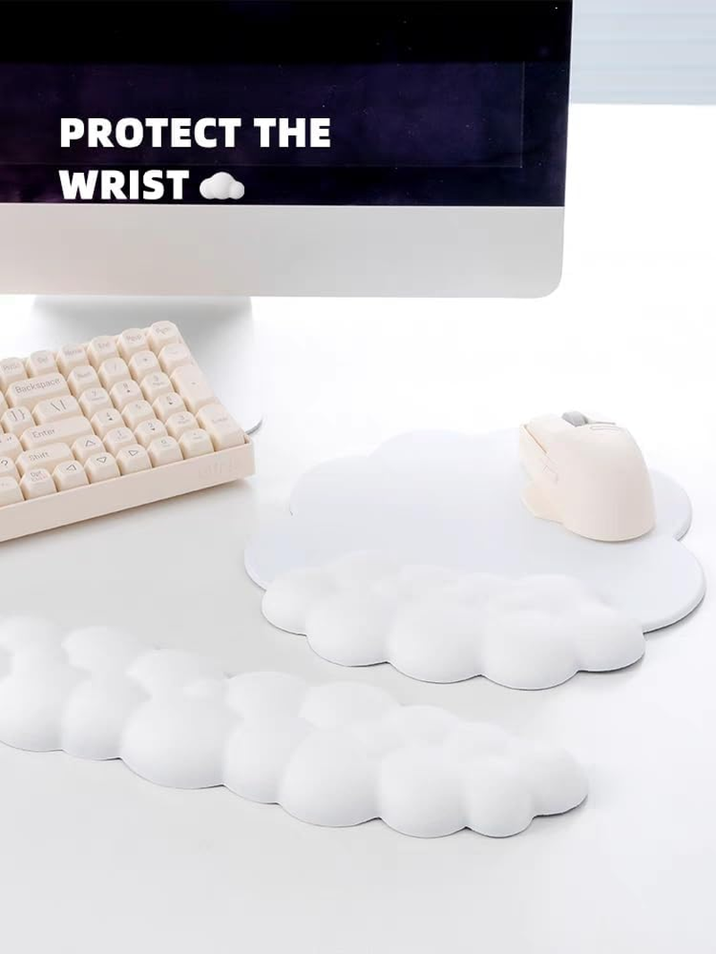17'' Cloud Keyboard Wrist Rest, 2 Pcs Mouse Pad Wrist Support Keyboard Set with Ergonomic Memory Foam, Cloud Keyboard Anti-Slip Base, Computer Palm for Home Office Laptop Desktop (White) image number 4