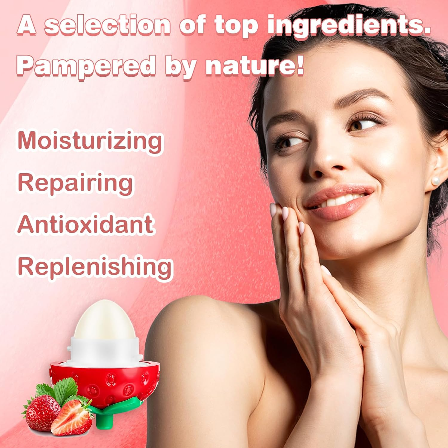 KISSIO Lip Balm,Strawberry Lip Care with B5 Panthenol,Jojoba Seed Oil and Ceramide,Moisturize and Soothe Chapped Lips,Reduces Lines and Enhances Elasticity,Cruelty Free,Strawberry image number 6