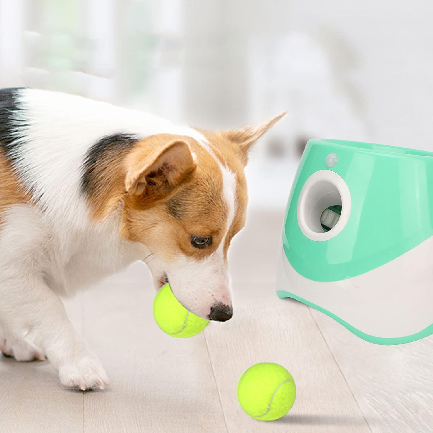 Automatic Dog Ball Launcher, Indoor Outdoor Dog Fetch Machine Rechargeable 3 Modes Interactive Pet Ball Thrower for Small and Medium Size Dogs, 3 Tennis Balls Included (Green) image number 5