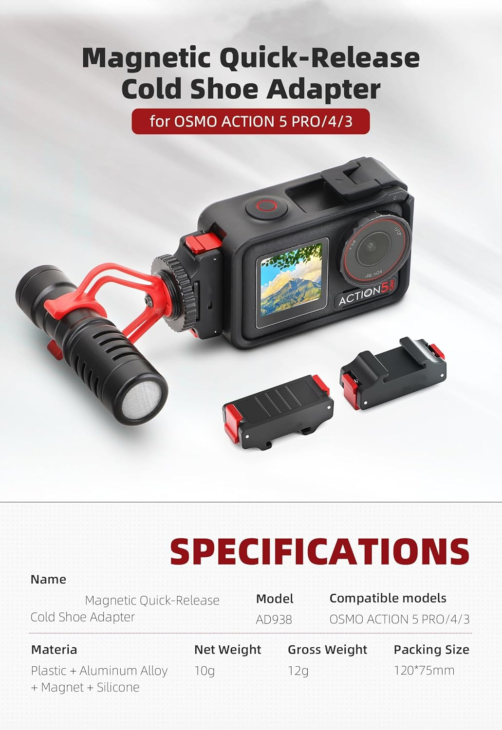 CERFFOOL Magnetic Cold Shoe Adapter for DJI Osmo Action 5 Pro/4/3, Quick Release Expansion Base for Fill Light Microphone for Action Camera Accessories