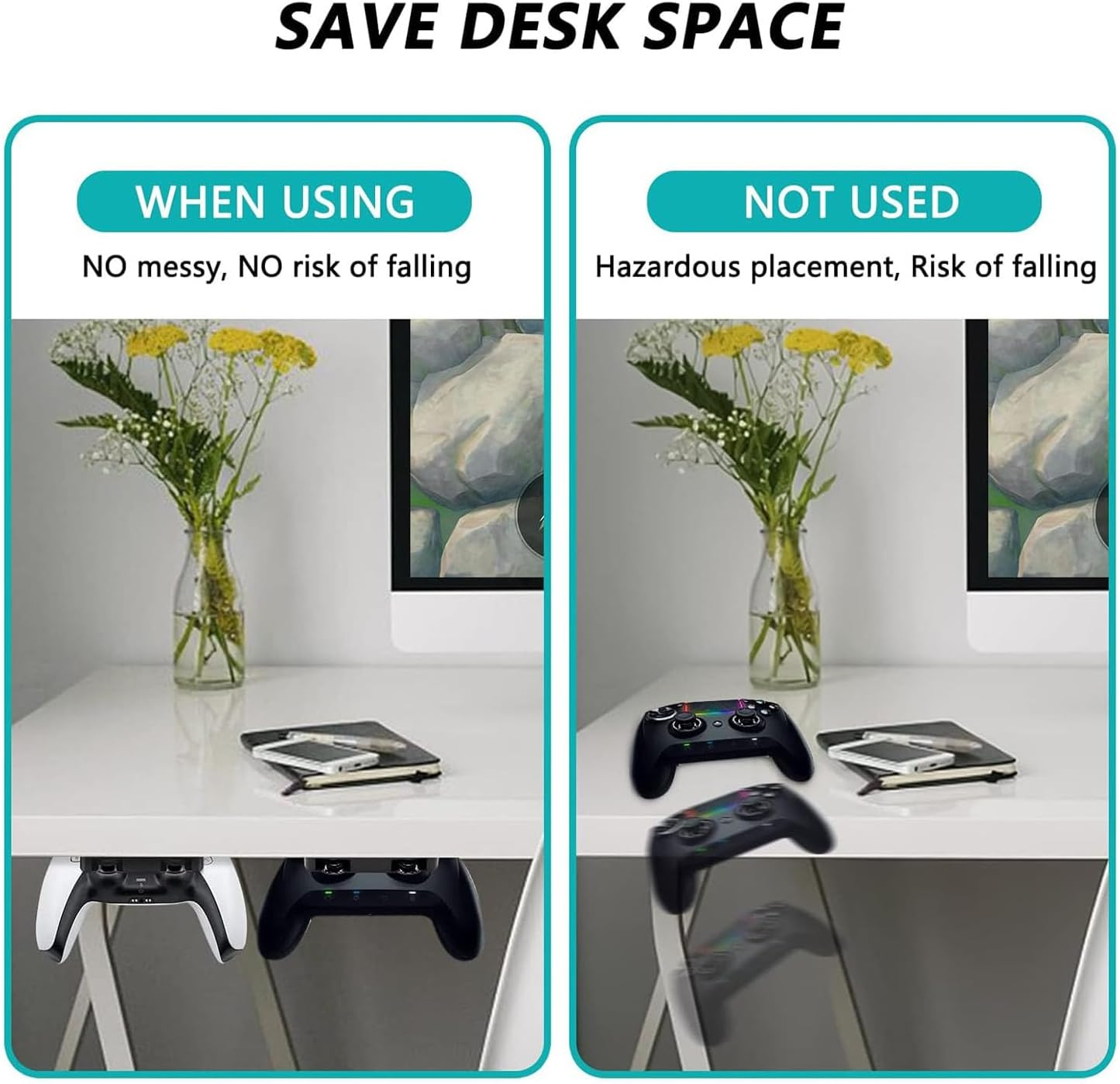 2 Pack under Desk Controller Mount Compatible,Controller Table Stand for PS5 Ps4,Controller Holder Table Organize and Desk Management,Ps4 PS5 Controller Accessories image number 2