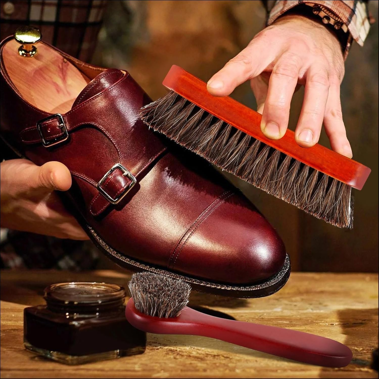 Horsehair Shoe Brush, 2Pcs Soft Horsehair Shoe Polishing Brush,Horse Hair Shoe Cleaning Brush,Horsehair Shine Shoes Brush,Horse Hair Shoe Brush,Soft Shoe Brush Shoe Shine Brush for Buffing Polishing