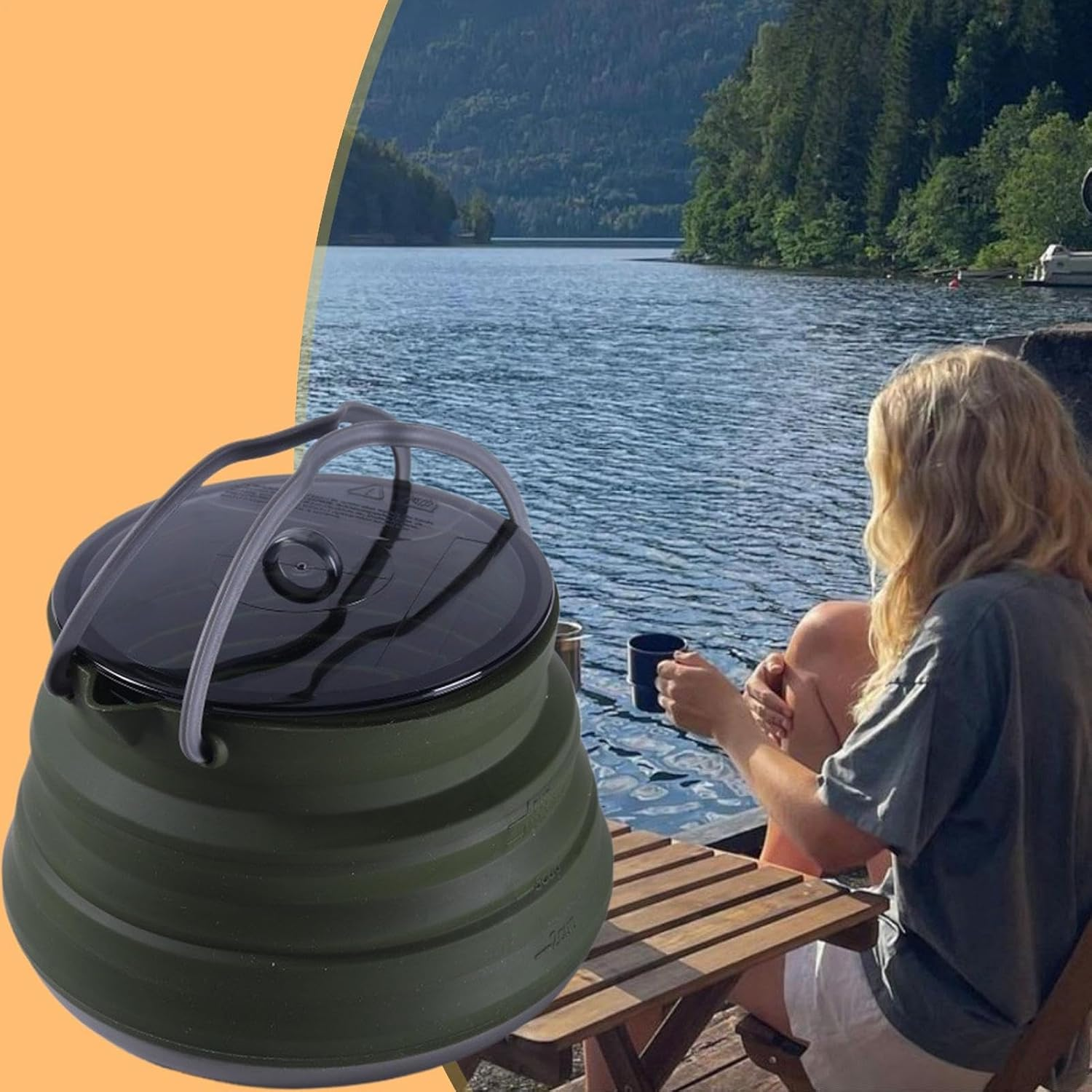 Camping Kettle | Foldable Camping Pot | 1.5L Large Capacity Boiling Water Kitchen Gadget for Traveling Hiking Backpacking Outdoor image number 4