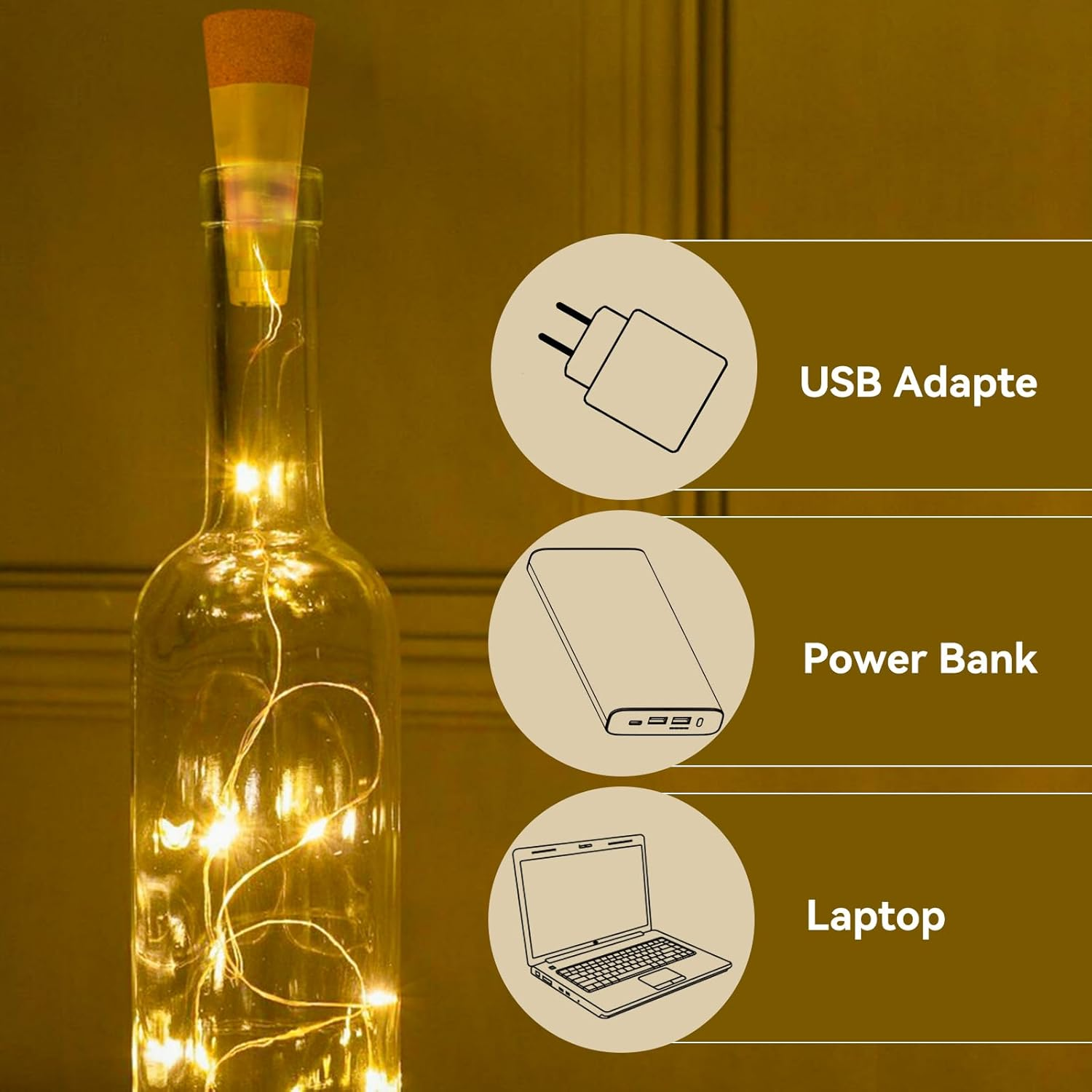 Leegoal Bottle Lights, USB Rechargeable Wine Bottle Light with Cork 2024 Upgraded 2M 20 LED Jar Fairy Lights for Xmas Decorations - Multi-Colour image number 6