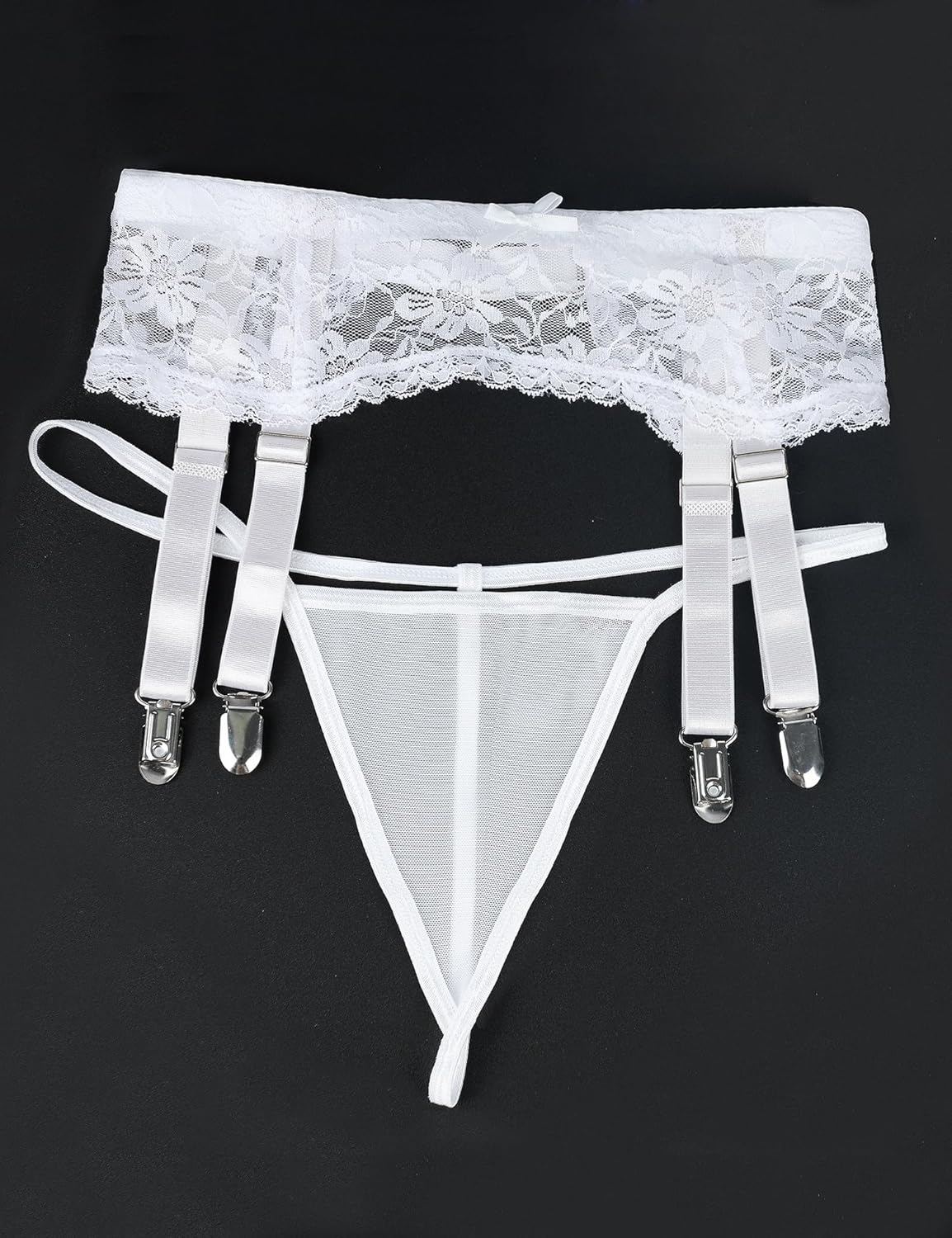 Lace plus Size Garter Belt for Women Floral Black Sexy Lingerie Suspenders Panties with 4 Metal Clips for Stocking image number 6