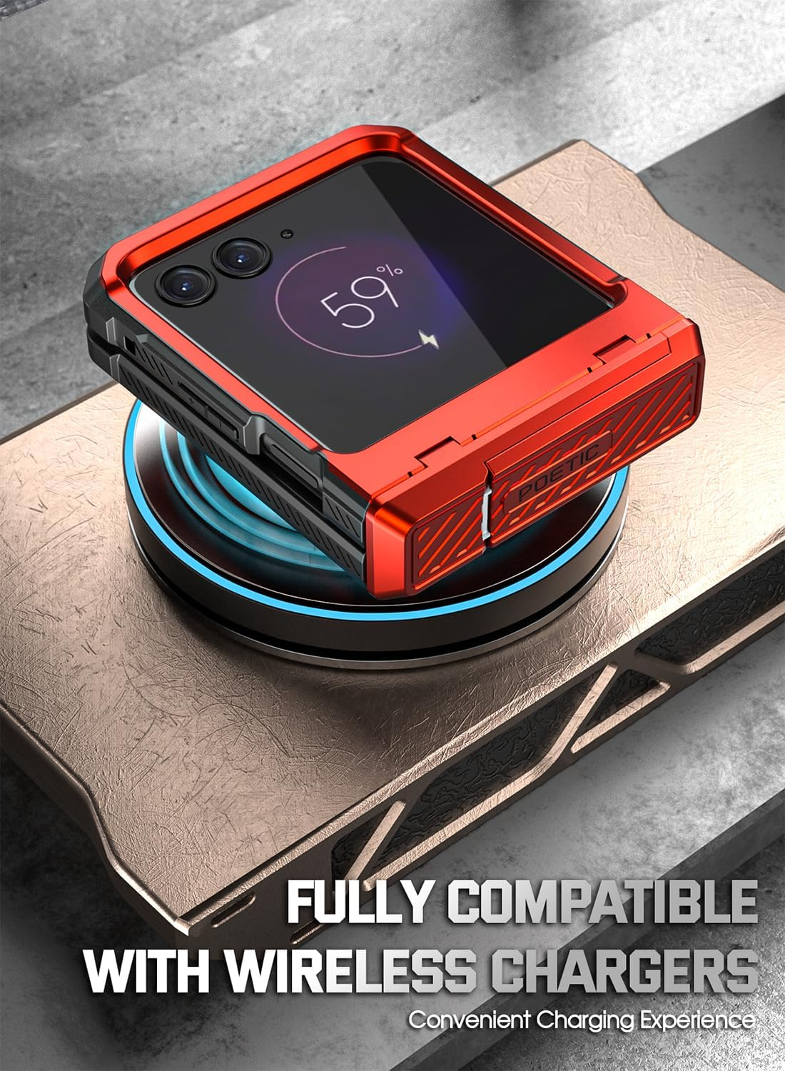 Poetic Spartan Case for Motorola Moto Razr + plus 2023,[Kickstand][Hinge Protection][20Ft Mil-Grade Drop Tested], Full-Body Rugged Shockproof Protective Cover with Kickstand, Metallic Red image number 2