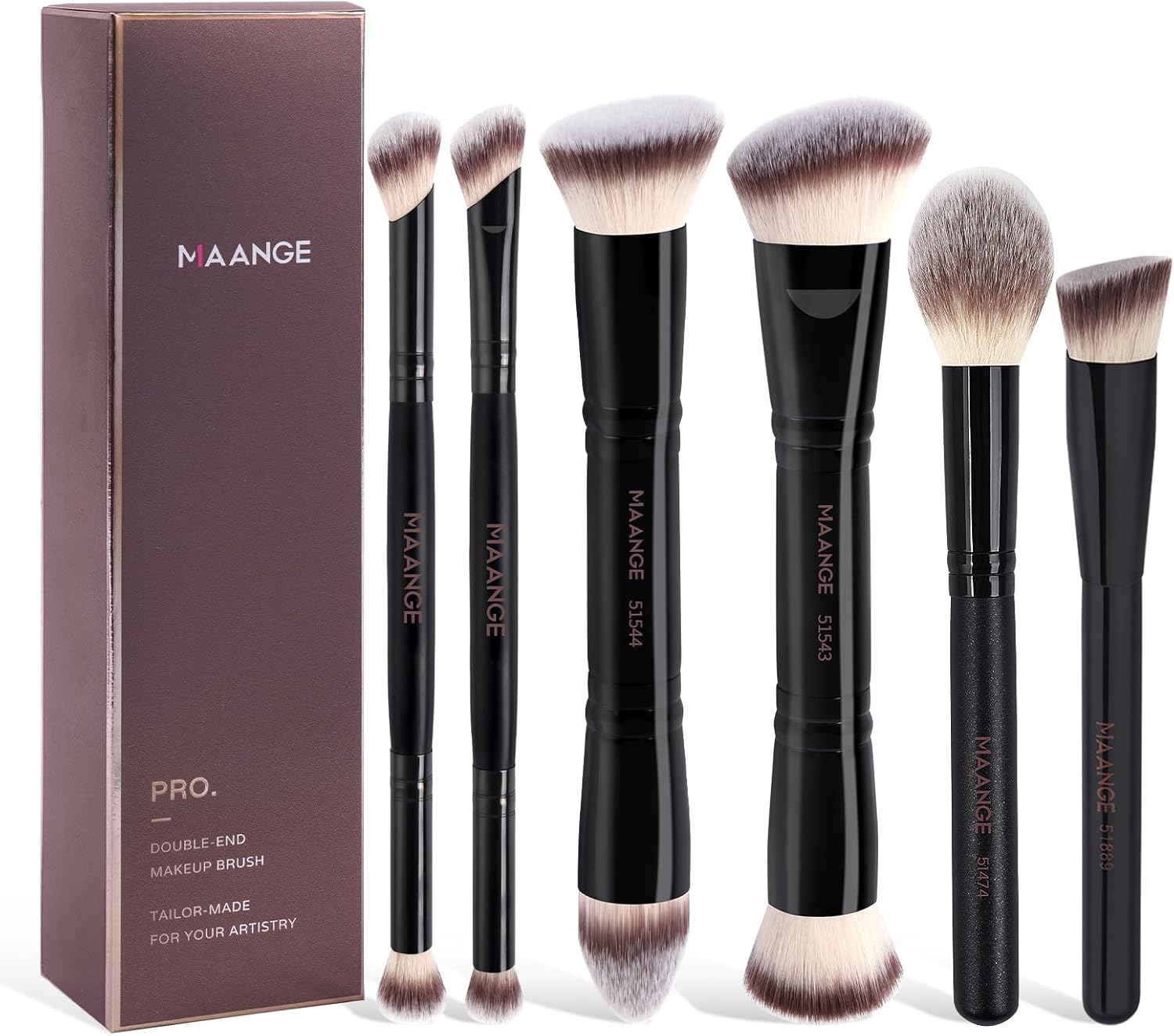 MAANGE 6 PCS Makeup Brushes Set Double Sided Makeup Brushes for Foundation Concealer Blush Eyeshadow Powder Blending Eyebrow Eyeliner Make up Brushes (Black) - Beige image number 4