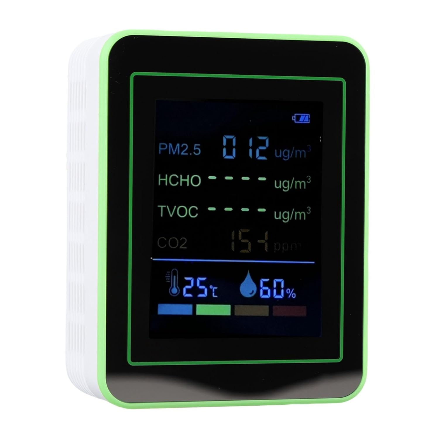 Jectse Smart Air Quality Meter Compact 6 in 1 CO2 PM2.5 HCHO TVOC Temp Humid Tester for Real-Time Detection (White and Green) - White And Green image number 1
