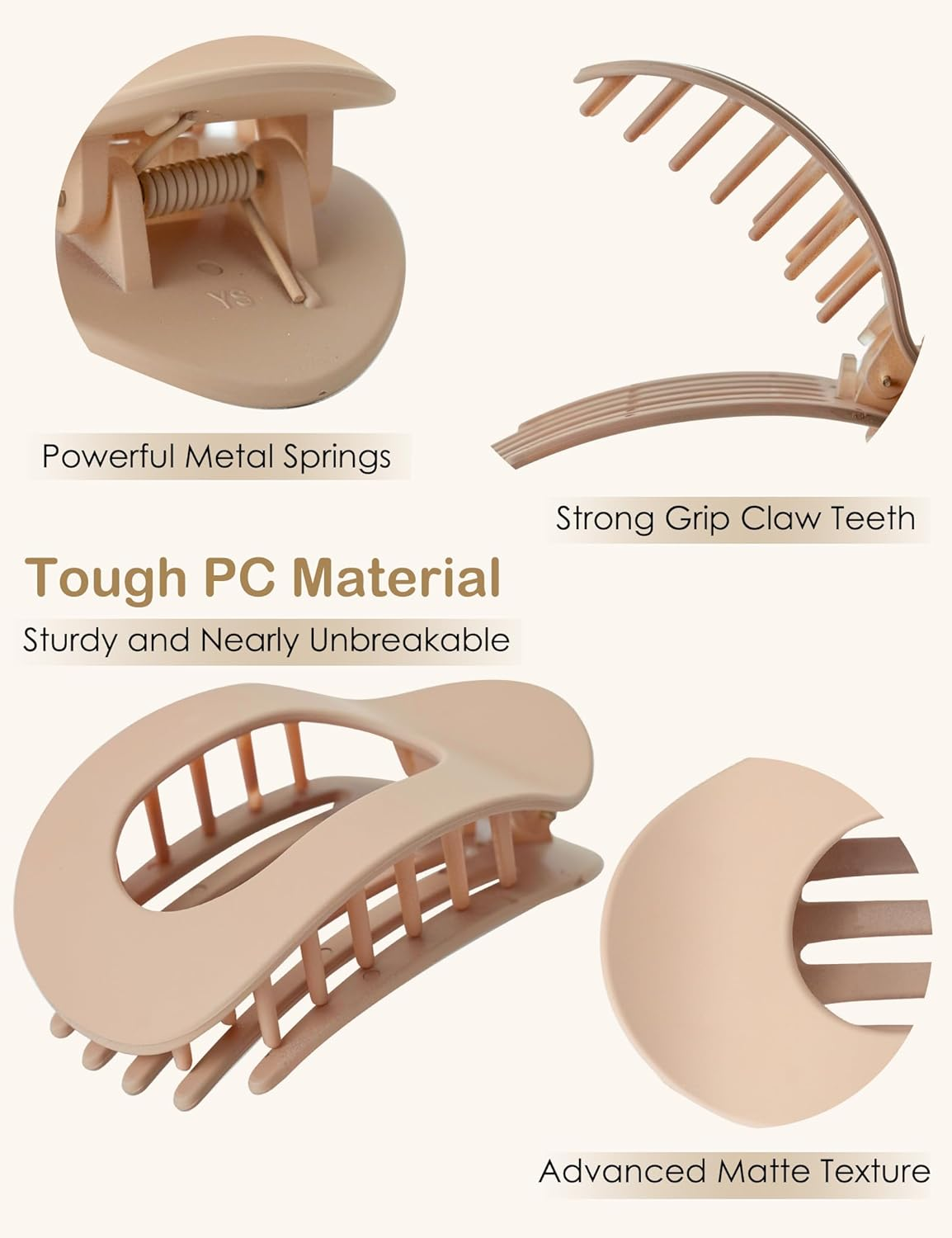 4 PCS Flat Hair Clips, French Design Flat Hair Claws, Flat round Clip for Women, Strong Hold No Slip Grip Hair Claw Clips for All Hair Textures, Medium Classic Hair Barrettes (Matte) - Matte image number 2