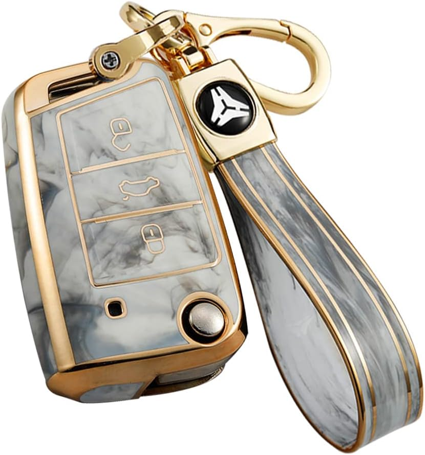 Ontto Tie-Dye Colour Car Key Fob Cover Fit for VW Golf 7 MK7 Polo T-ROC Tiguan Skoda Superb Octavia Seat Leon Ibiza Flip TPU Key Case Keyring Keychain Key Holder Accessories Pink