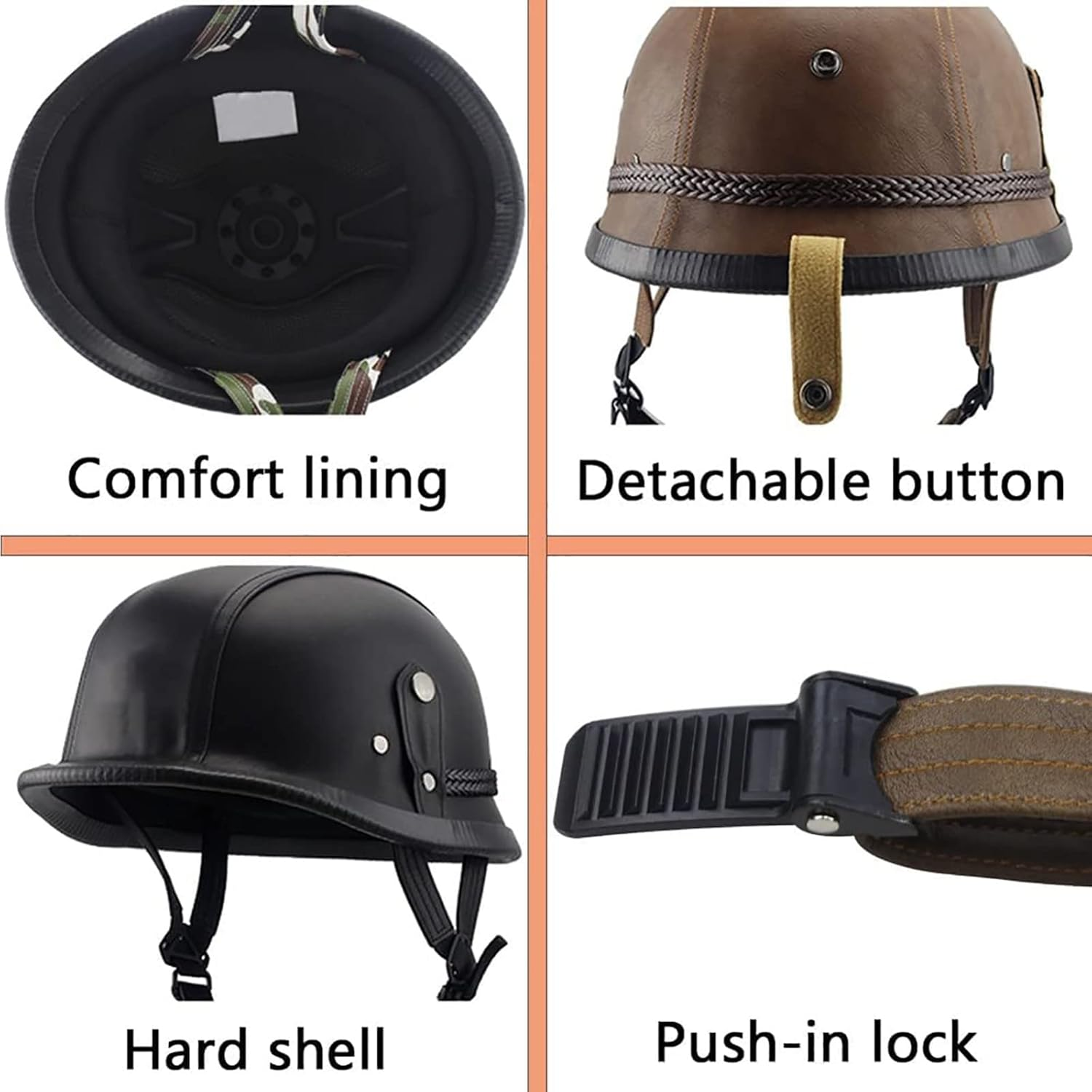 Leather Half Helmet with Yellow Goggles Vintage Motorcycle Half Shell Helmet Removable and Washable Liner Motorcycle Helmet for Adults Men Women DOT/ECE Approved image number 1