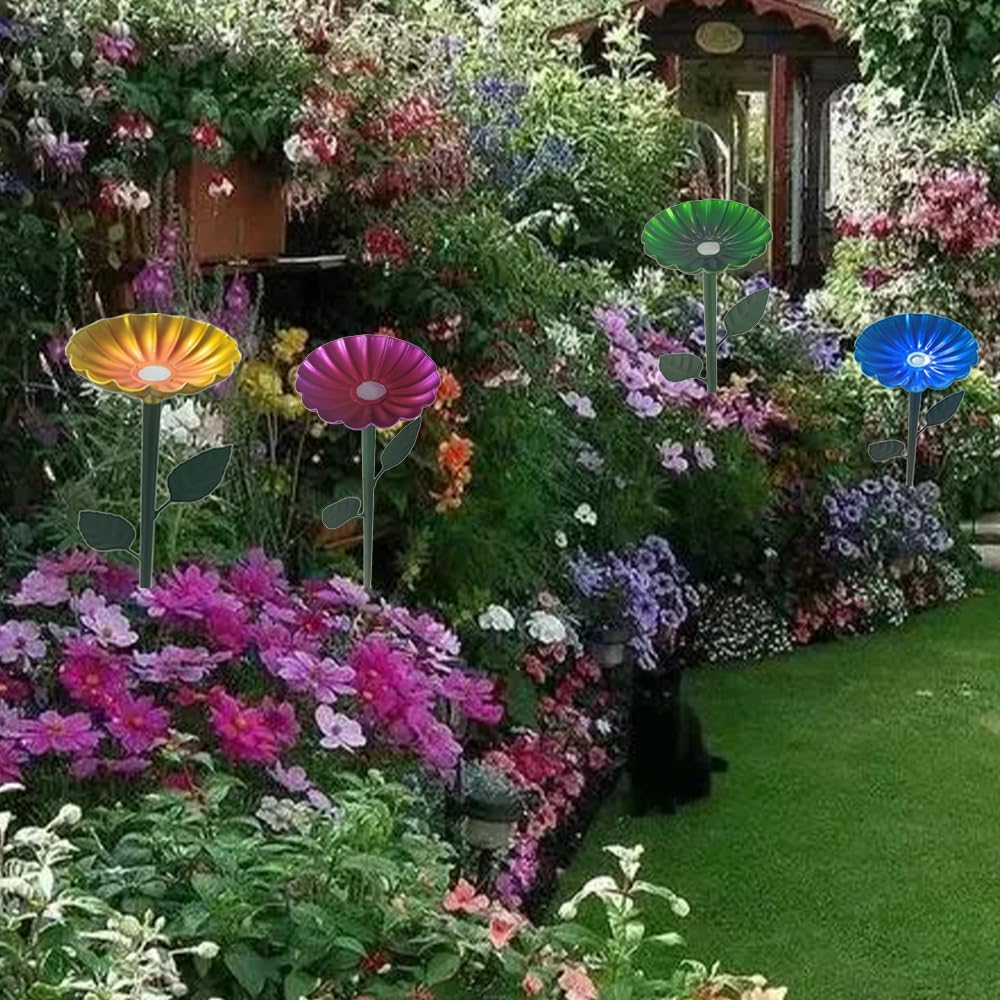 4 Pack Bee Cups for Garden Metal Bee Water Feeder with Vivid Flower Design, Bee Watering Station, Colorful Butterfly Bath Bowl Bee Cups for Outdoor Garden Yard Decor (Green,Red,Yellow,Blue) image number 6