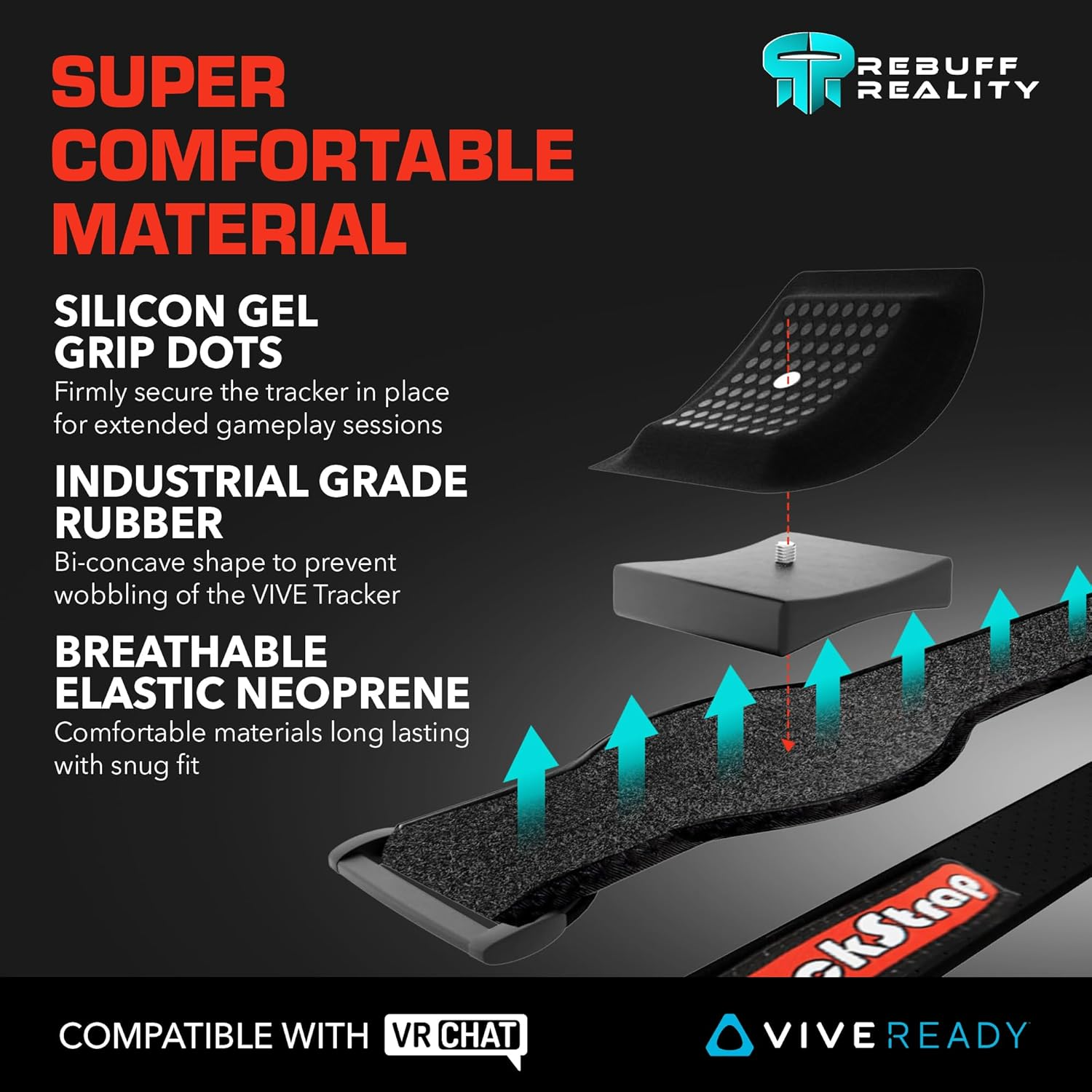 Rebuff Reality Trackstraps for Vive Tracker - Adjustable VR Full Body Tracking Straps, VR Chat Motion Capture, Compatible with Vive Tracker 3.0 2.0 Ultimate, Tundra, (Tracker Sold Separately) Black image number 4