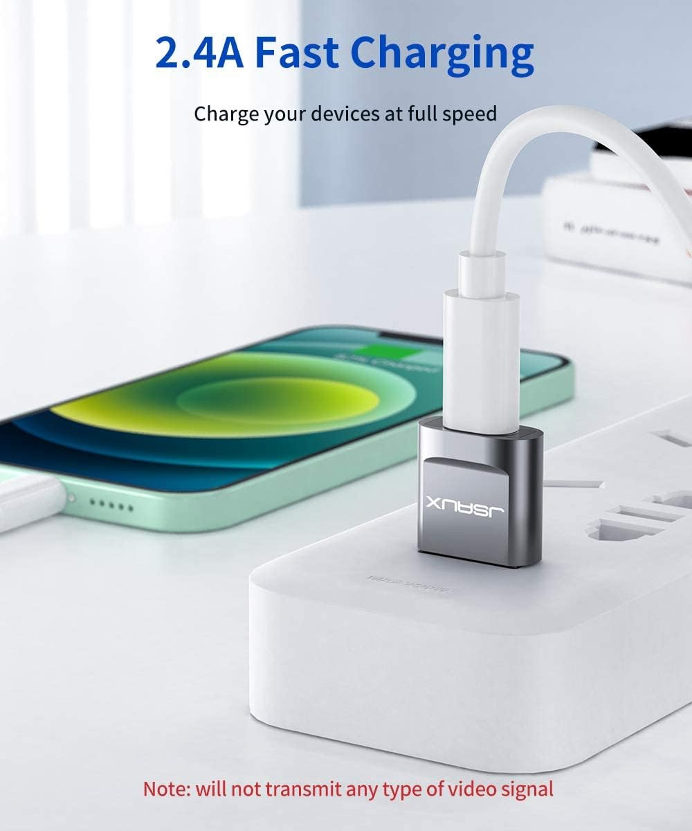 JSAUX USB C Female to USB a Male Adapter 4-Pack, Type C to USB Charger Cable Adapter Compatible with Iphone 16/15/14/13/12 Mini/Pro/Pro Max, Samsung Galaxy S24/S23 Note 10/20, Apple Watch Series-Grey image number 4