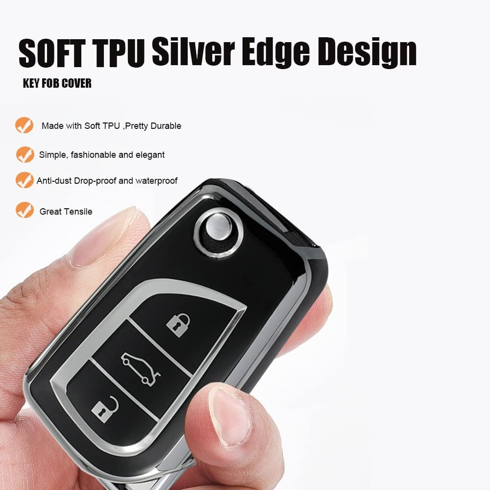 TPU Flip Car Key Fob Cover Fit for Toyota Aygo Yaris Corolla Auris Avensis Hilux Rav4 2010-2020 Key Case Shell Key Holder Bag Keychain Keyring Decoration Accessories 2 Buttons White