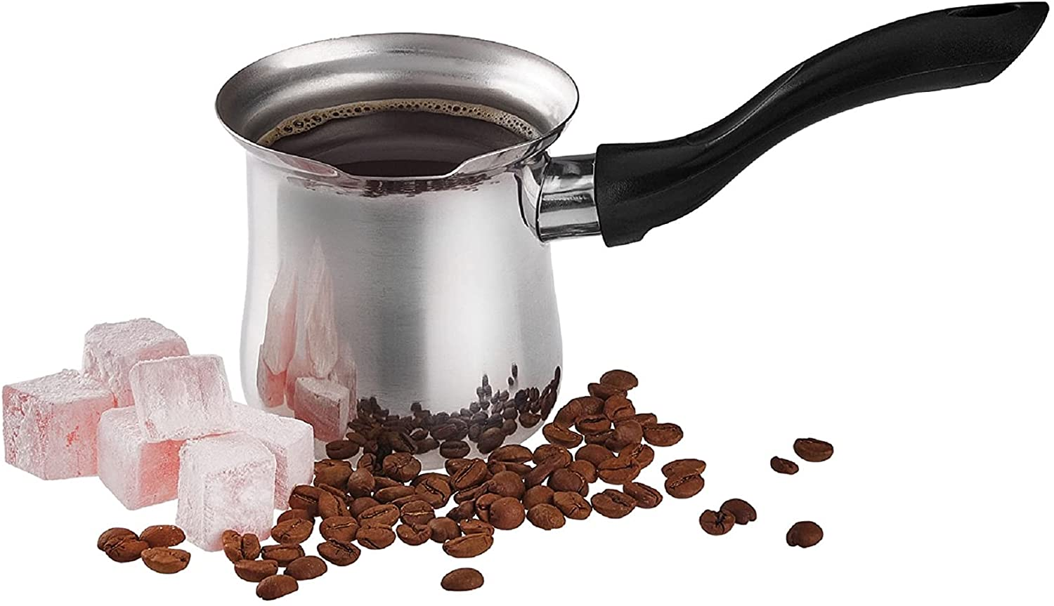 DESTALYA Turkish Coffee Pot Stainless Steel | Ibrik Cezve Briki Arabic Greek Pot, Chocolate Milk Warmer, Sauce Maker | Small Hot Pot with Spout for Stove Top (Coffee Pot Black) image number 5