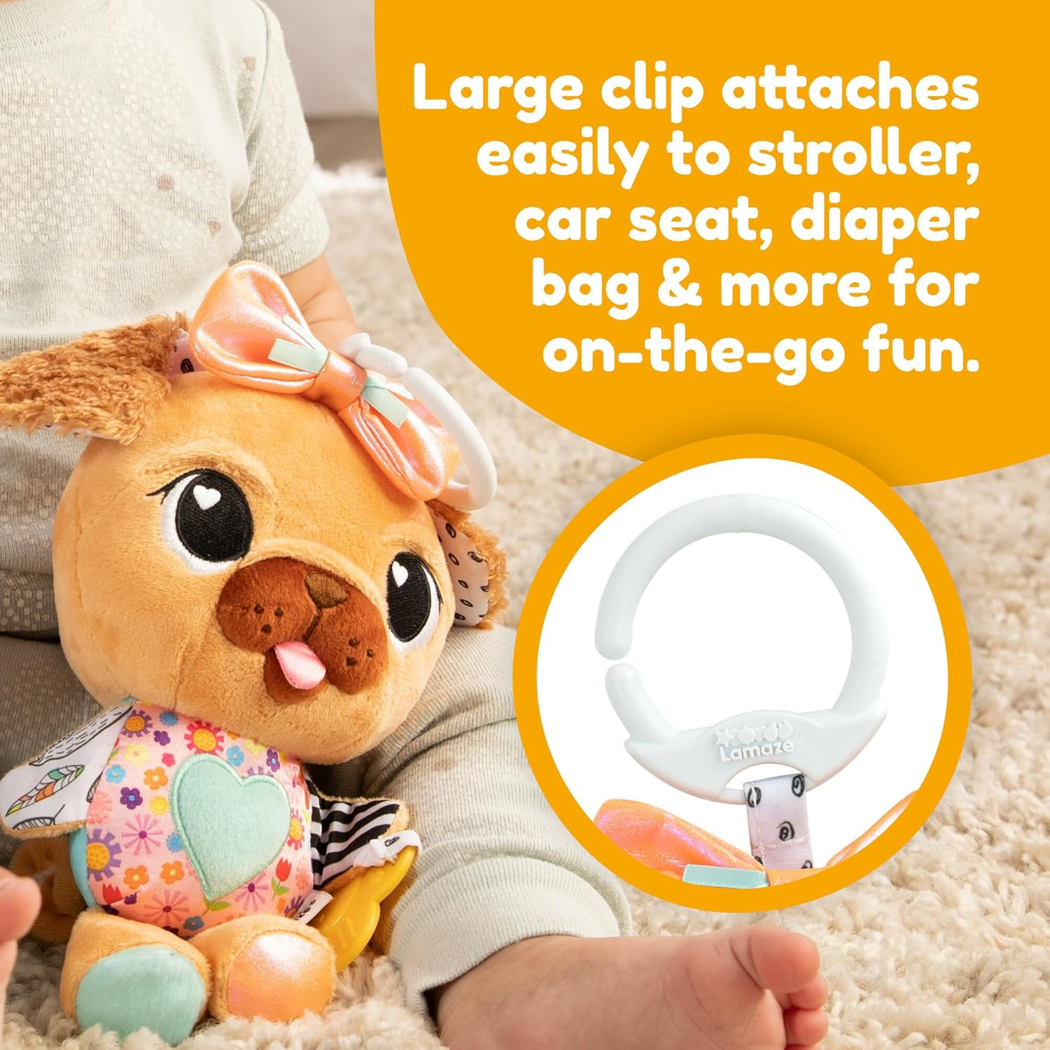 Lamaze Lovely the Pug Clip & Go Baby Toy image number 1