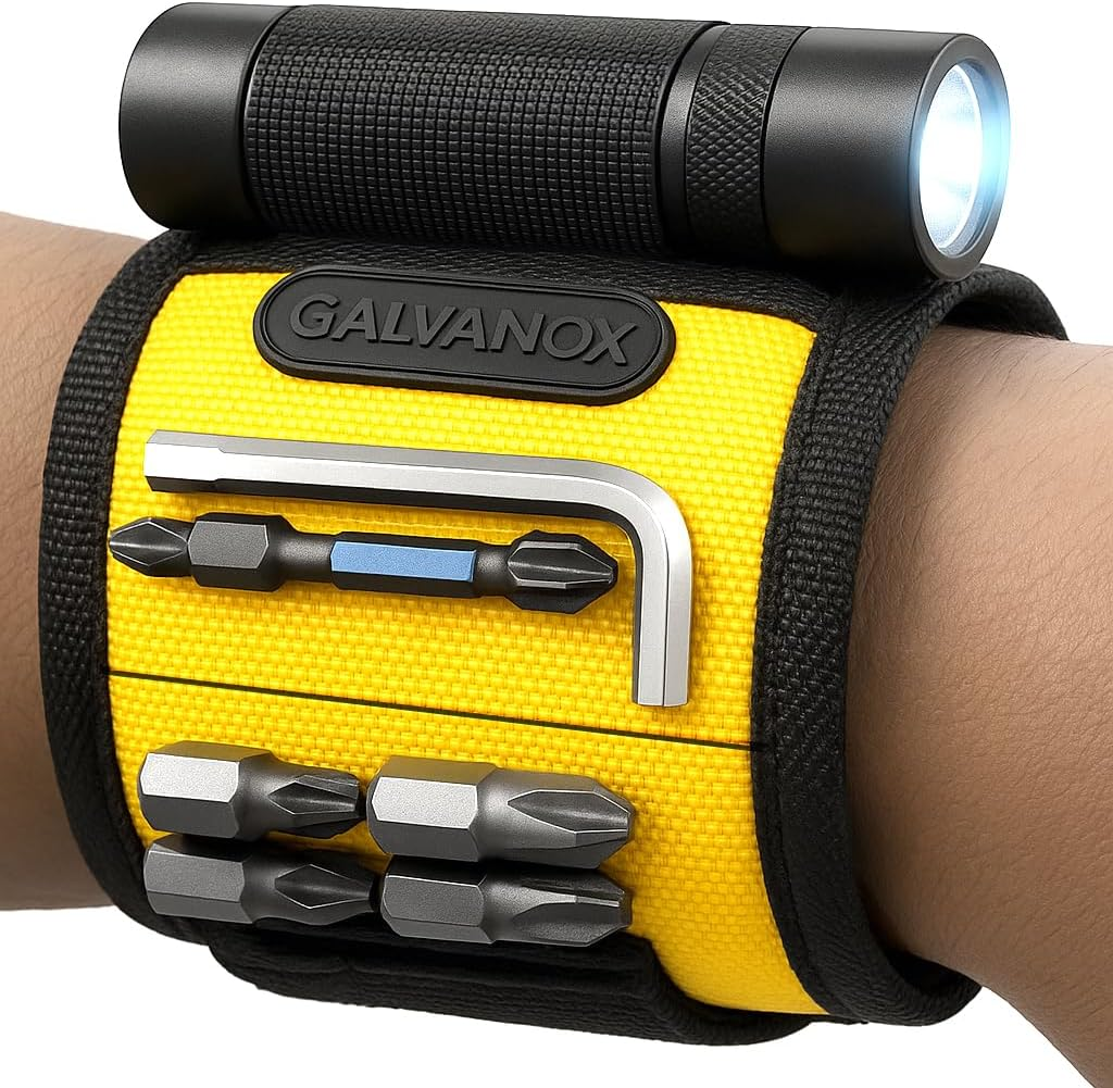 Galvanox - Magnetic Wristband with Hands Free Work Light (3 Modes) for Holding Screws, Nails and Drill Bits, Durable Nylon with Powerful Magnets, Tool Gift for Men, Dad, Husband, image number 3