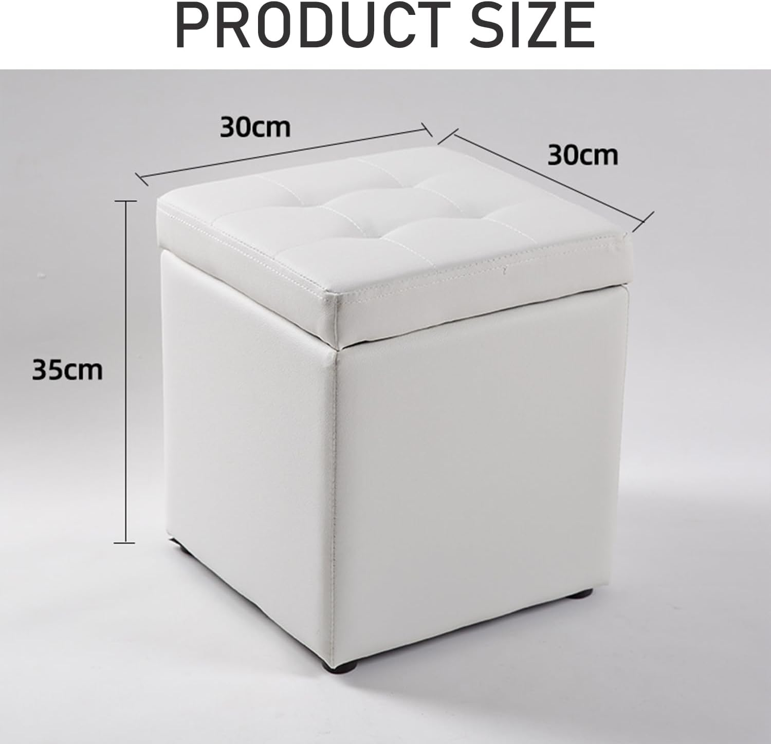Uandhome Storage Ottoman Cube Storage Box,Multipurpose Foot Stool PU Faux Leather,Small Square Ottoman Shoe Bench with Padded Seat for Living Room Bedroom Dorm (White) - Black image number 7