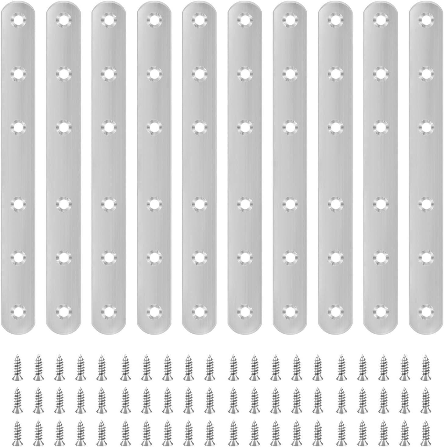 Diakey 10 Pack Flat Brackets for Braces, 16.5 X 1.9 X 0.28Cm/6.5 X 0.8 X 0.11In Stainless Steel Straight Mounting Brackets Metal Mending Plate with Screws for Wood Furniture Repair Fixing image number 3