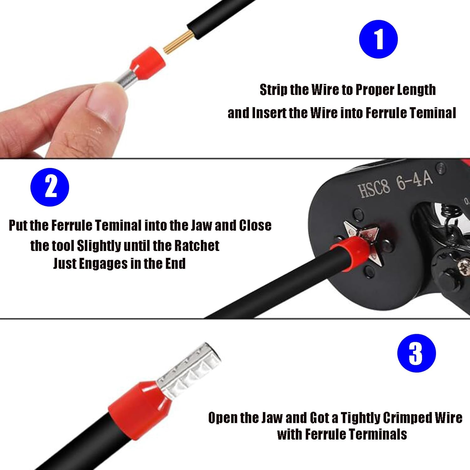 DIANN Ferrule Crimping Tool Kit Self-Adjustable Ratchet Wire Crimping Tool Kit Crimper Plier Set with 1250Pcs Wire Terminals Crimping Connectors Wire End Ferrules image number 2