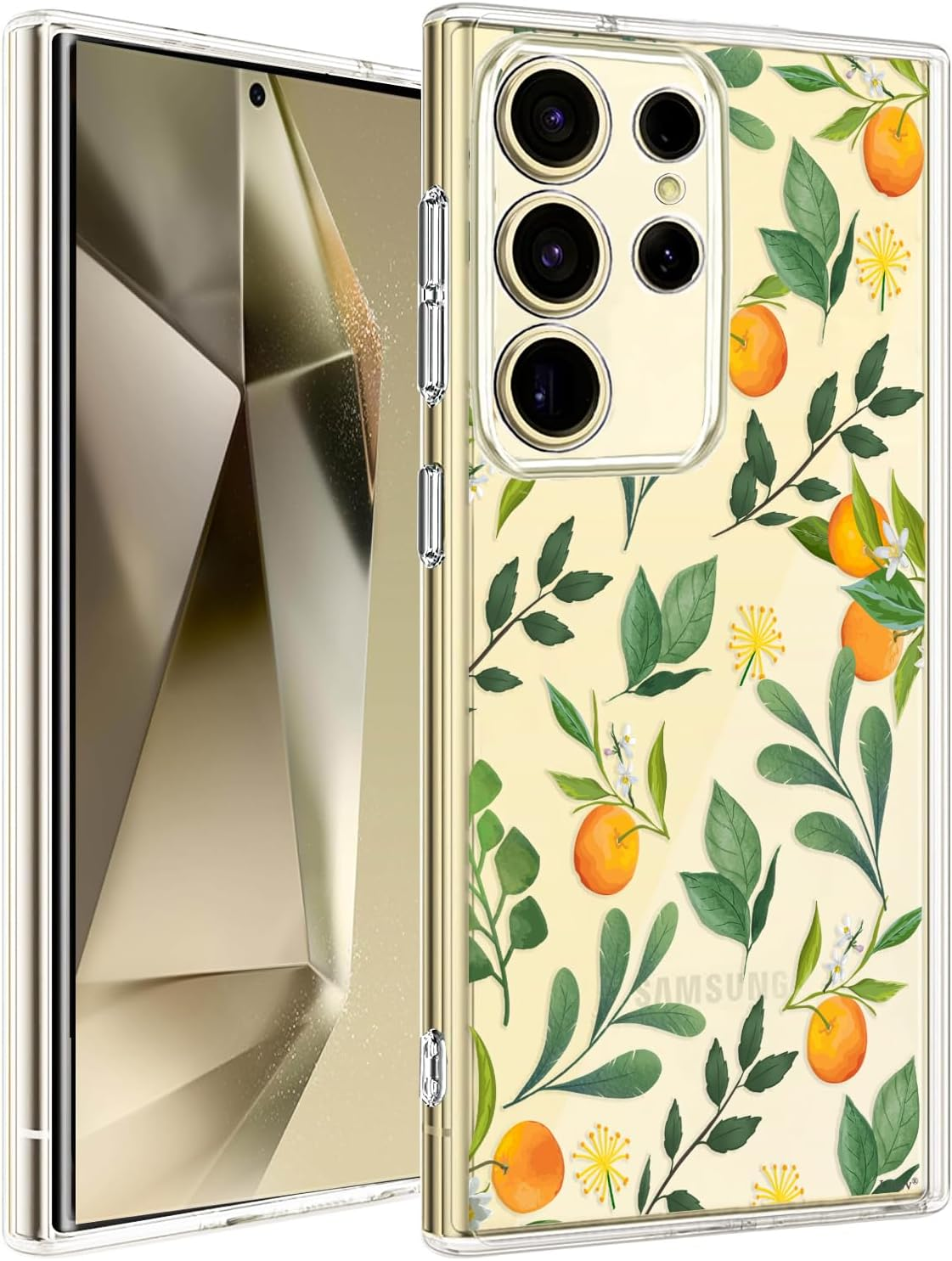 Unov Compatible with Galaxy S25 Ultra Case Clear with Design Soft TPU Shock Absorption Slim Embossed Pattern Protective Back Cover 6.7 Inch (Citrus Flavors)