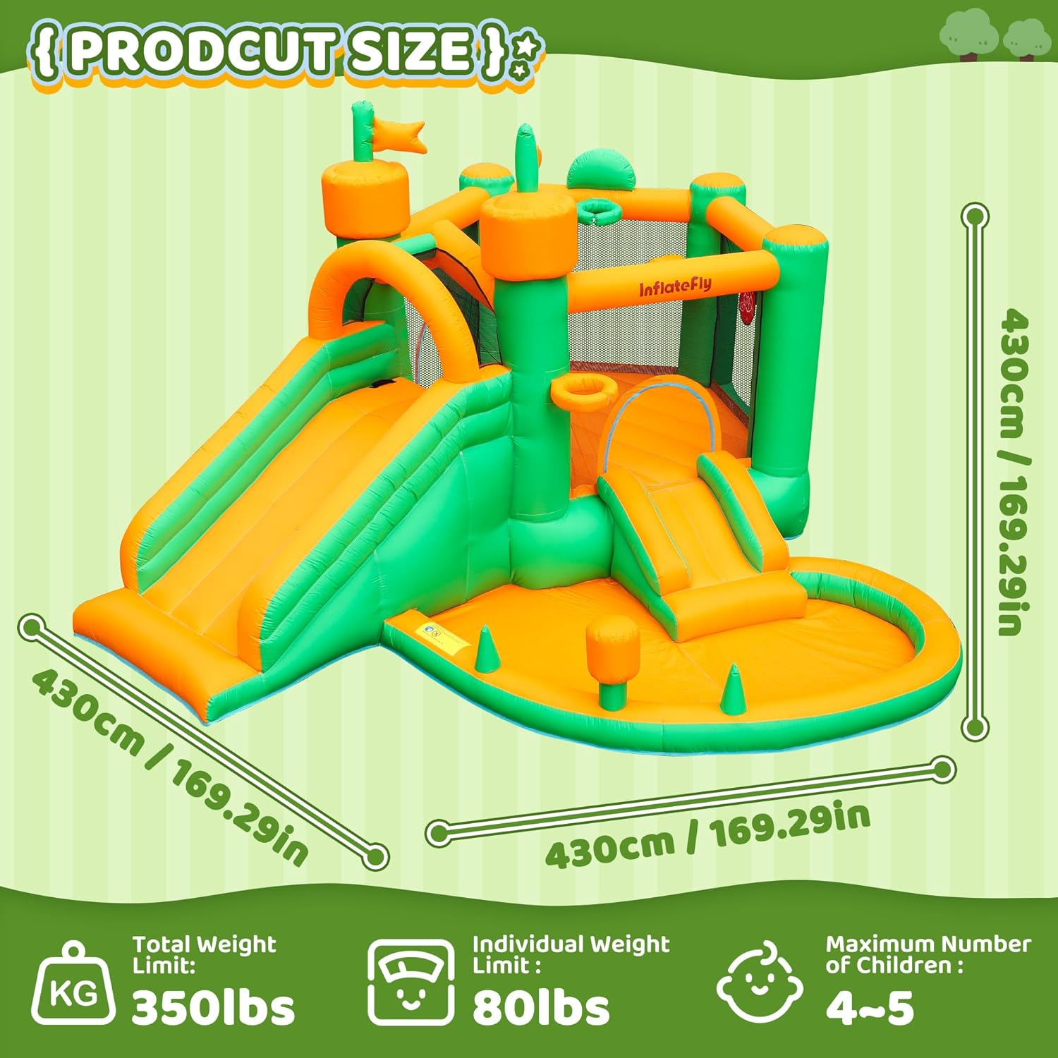 Inflatable Bounce House with Blower Playhouse Castle with Double Slides Ball Pit Pool for Kids 2-12 Wet and Dry image number 2