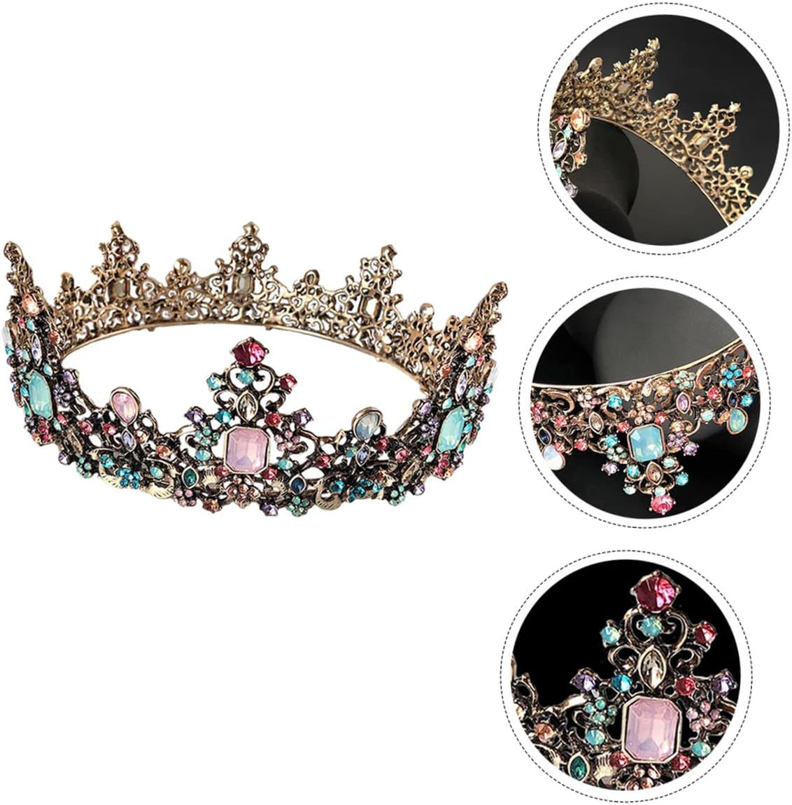 FRCOLOR Crown Tiara for Wedding Party Bride Vintage Queen Crown Headwear Alloy Material Gemstones for Wedding Veils image number 2