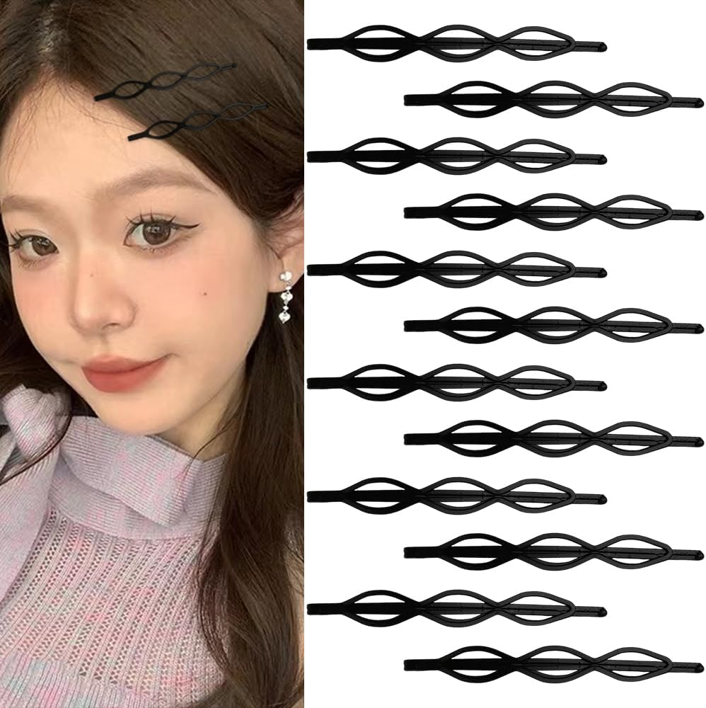 Bobby Pins for Women & Girls - Black Hair Barrettes & Clips for Thick to Fine Hair - No Slip, 12 Pcs