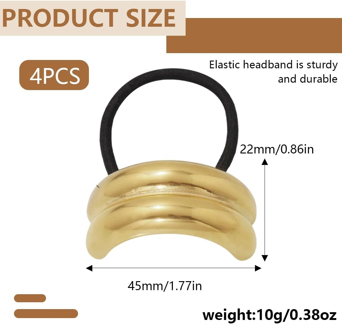 SGERUFZ 4 Pieces Metal Hair Cuffs, Hair Tie Bracelet, Ponytail Holder, Women'S Hair Accessory, Elastic Hair Tie, Hairband for Women and Girls, Thick Thin Curly (Gold, Black) image number 5